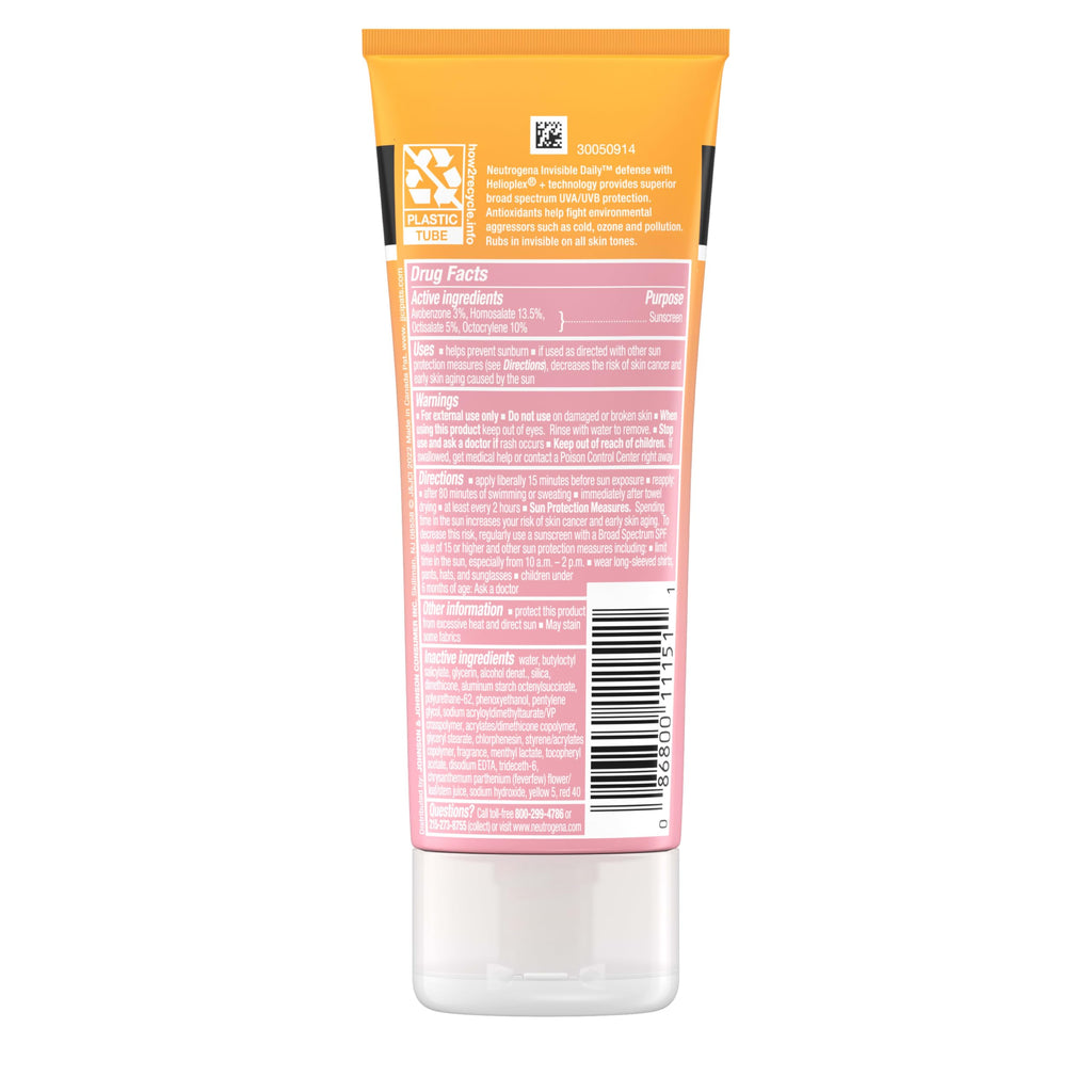 Neutrogena Invisible Daily Defense Sunscreen Lotion SPF 60+ — Broad Spectrum, Water-Resistant, Oxybenzone-Free