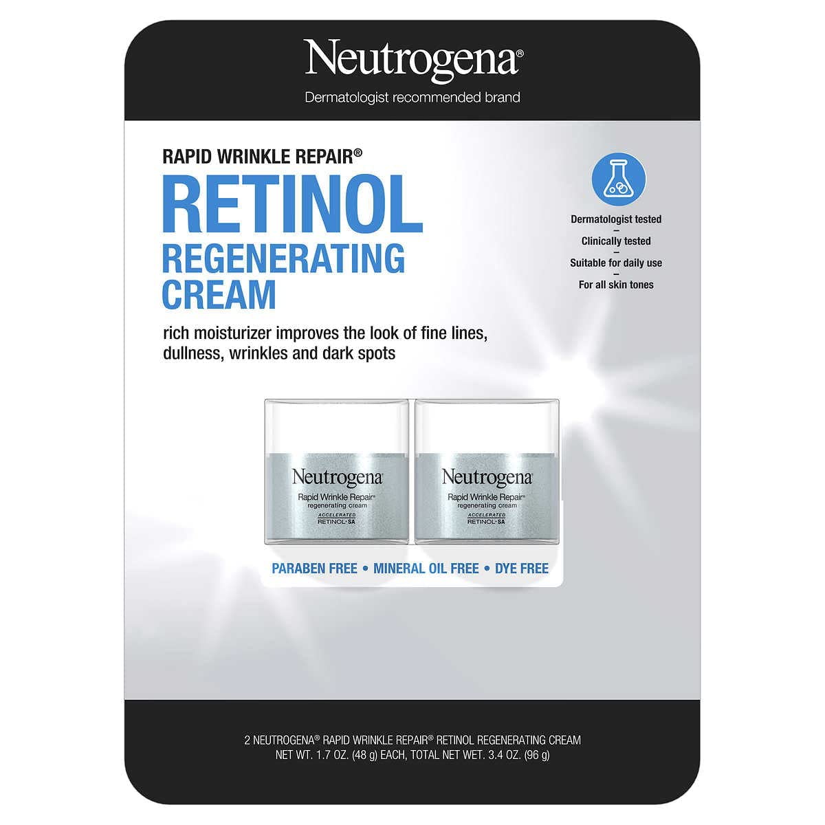 Neutrogena Rapid Wrinkle Repair Retinol Cream with Hyaluronic Acid – 1.7 oz Pack of 2 (Total 3.4 oz)