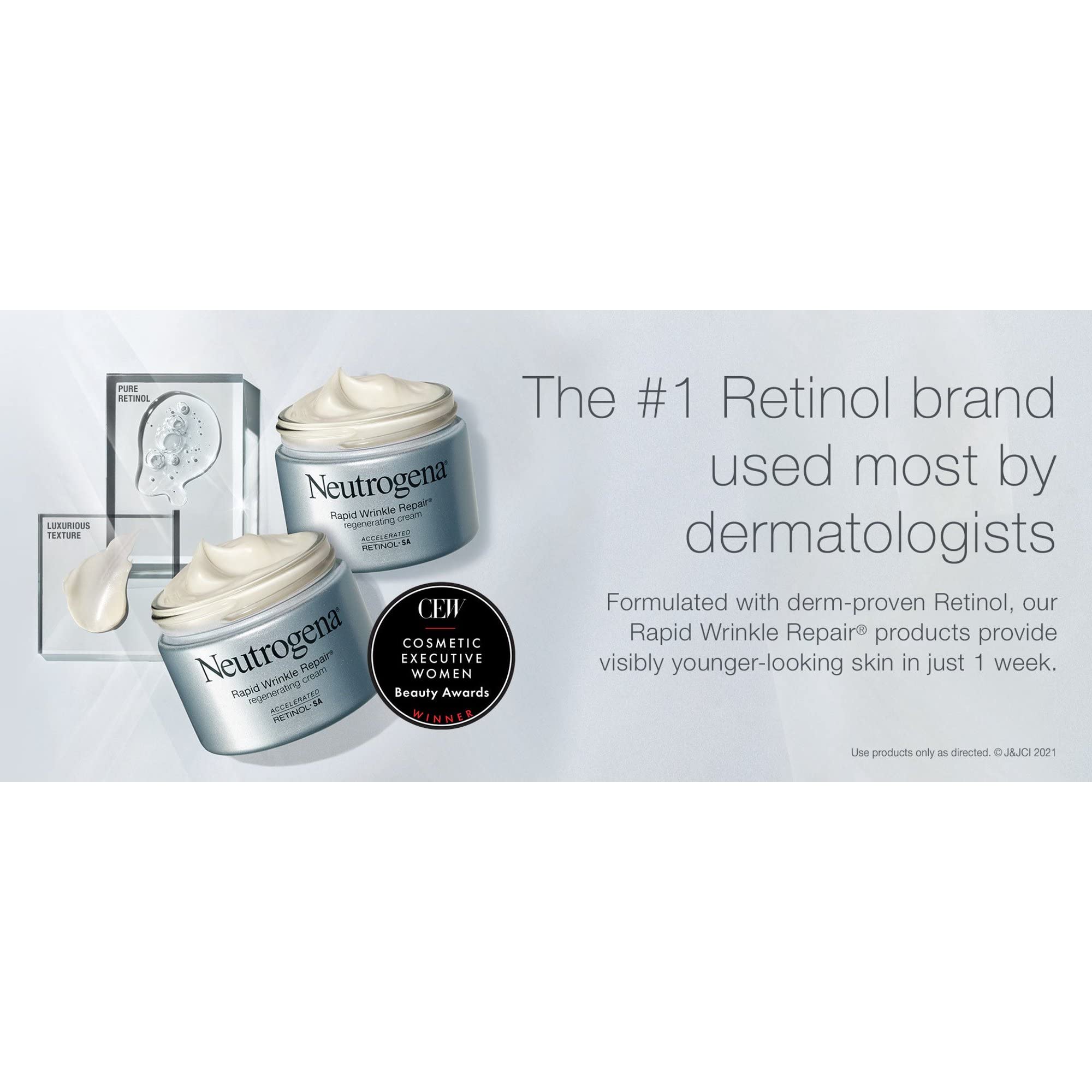Neutrogena Rapid Wrinkle Repair Retinol Cream with Hyaluronic Acid – 1.7 oz Pack of 2 (Total 3.4 oz)