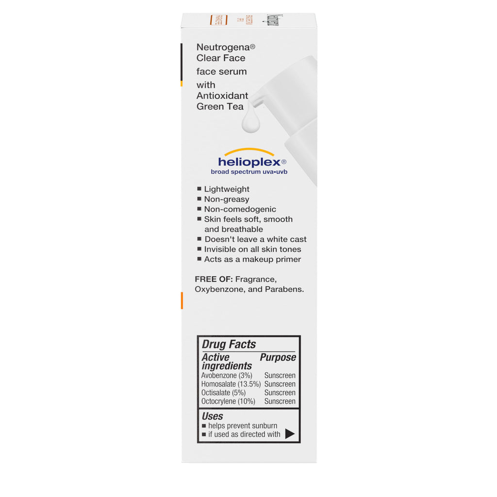 Neutrogena Clear Face Serum Sunscreen SPF 60 – Fragrance-Free, Non-Comedogenic, Water-Resistant 1.7 oz
