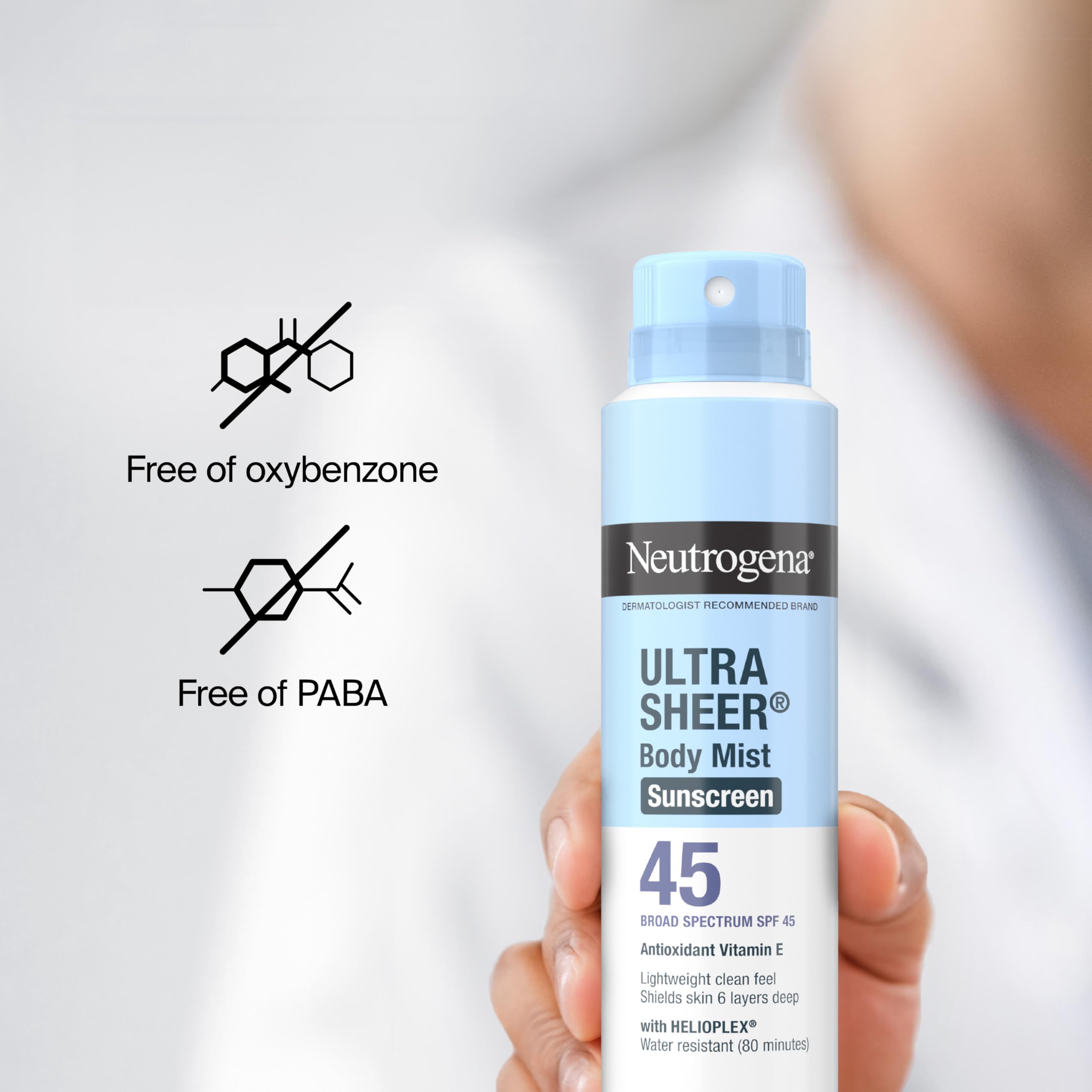 Neutrogena Ultra Sheer Body Mist Sunscreen Spray SPF 45 – Non-Greasy, Water-Resistant 3-Pack (5 oz each)