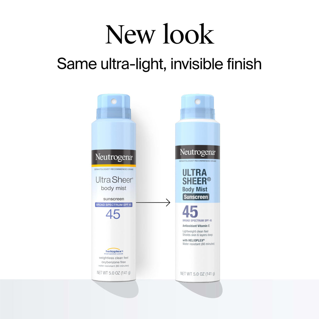 Neutrogena Ultra Sheer Body Mist Sunscreen Spray SPF 45 – Non-Greasy, Water-Resistant 3-Pack (5 oz each)