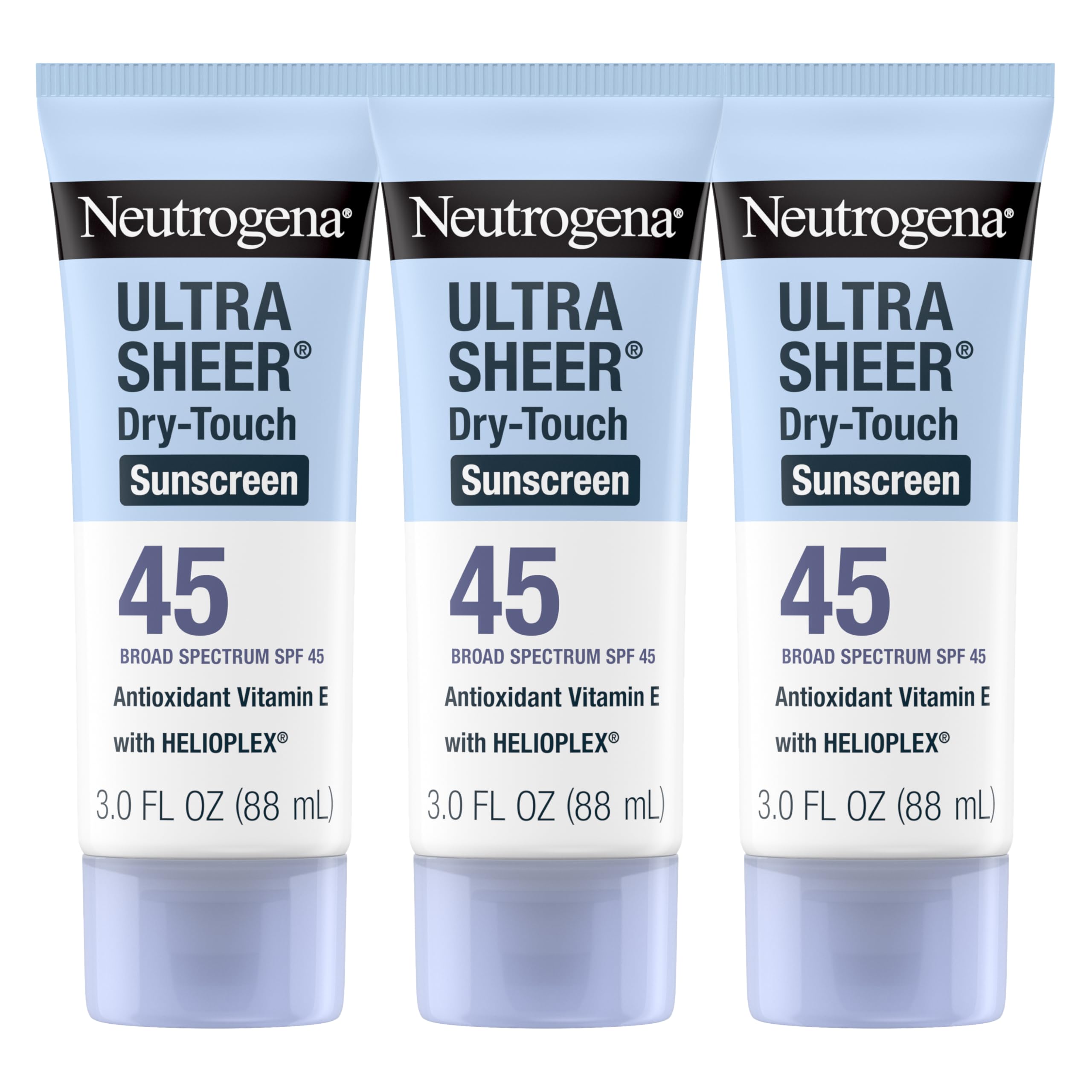 Neutrogena Ultra Sheer Dry-Touch Sunscreen SPF 45 – Travel Size Pack (3 x 3 oz)