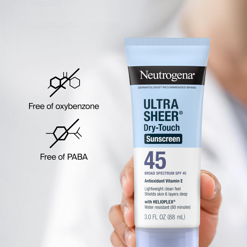 Neutrogena Ultra Sheer Dry-Touch Sunscreen SPF 45 – Travel Size Pack (3 x 3 oz)