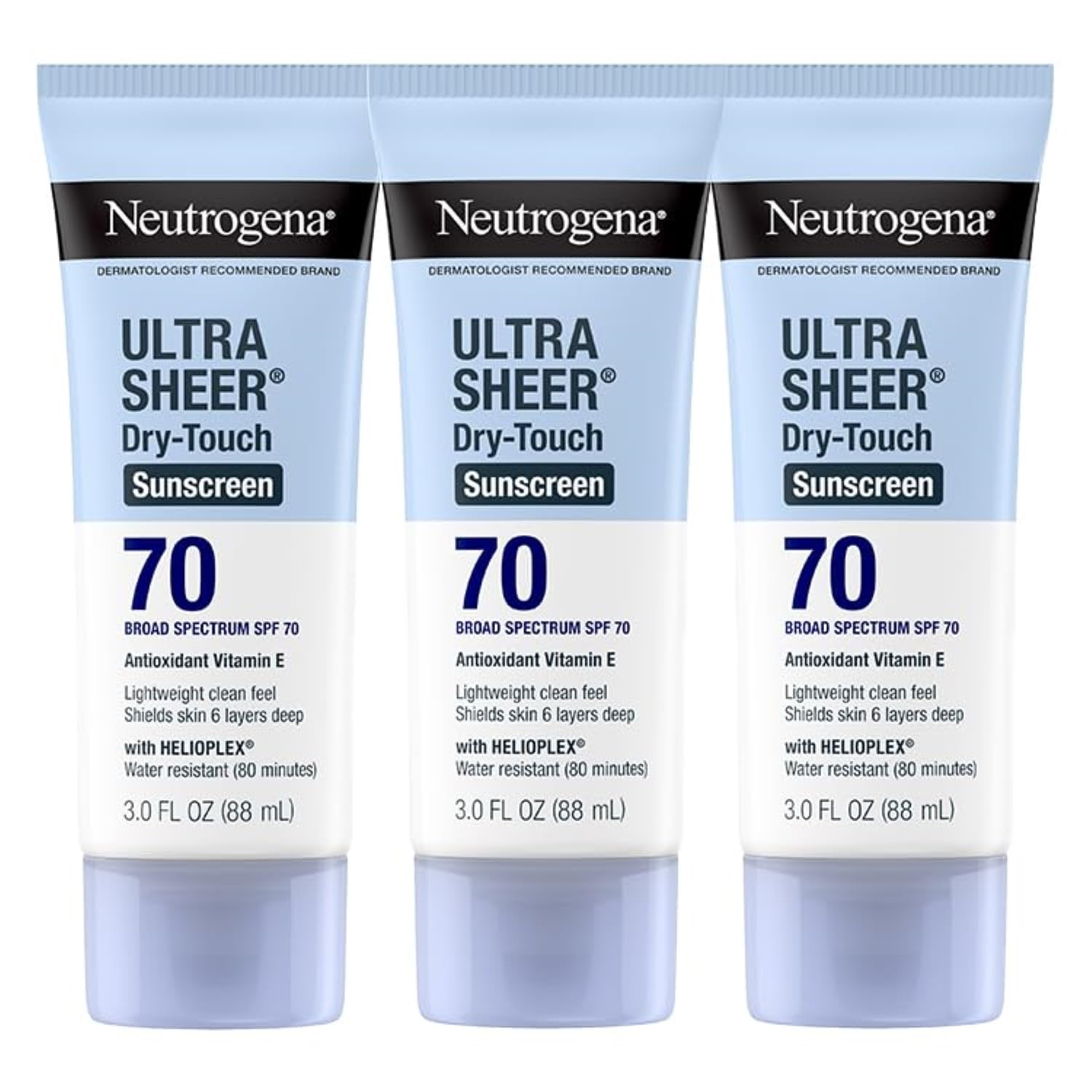 Neutrogena Ultra Sheer Dry-Touch Sunscreen SPF 70 – Travel Size 3x3 oz (Pack of 3)