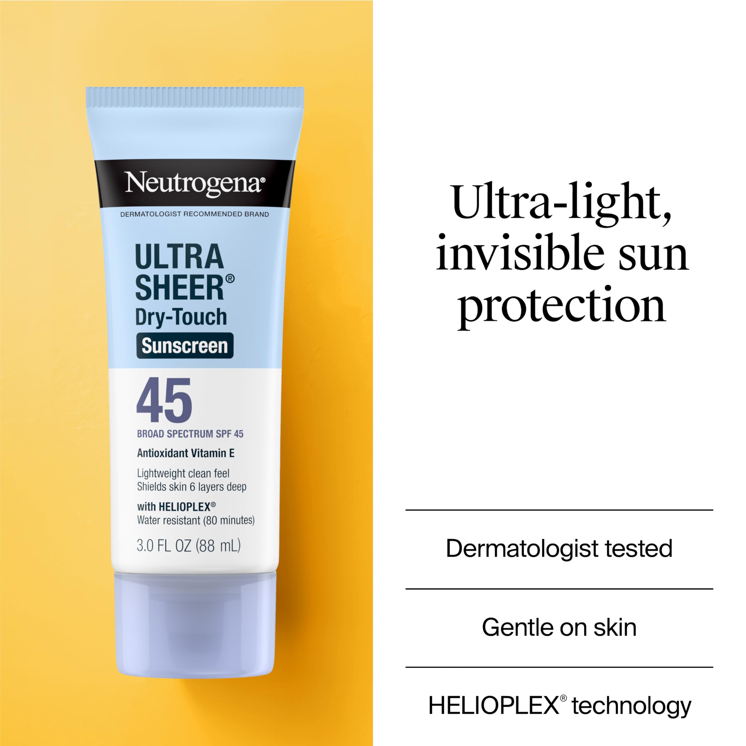 Neutrogena Ultra Sheer Dry-Touch Sunscreen SPF 45 – Travel Size Pack (3 x 3 oz)