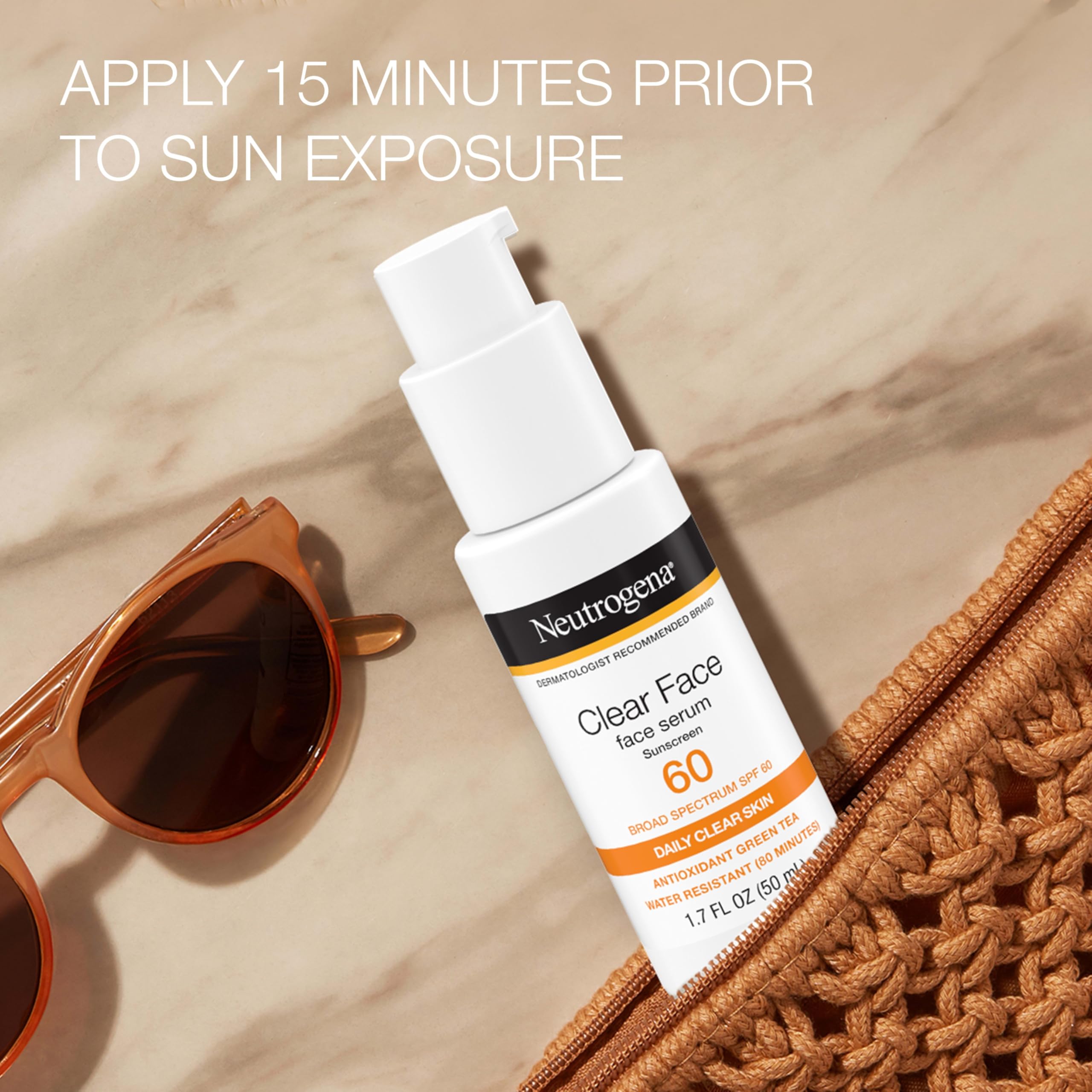 Neutrogena Clear Face Serum Sunscreen SPF 60 – Fragrance-Free, Non-Comedogenic, Water-Resistant 1.7 oz