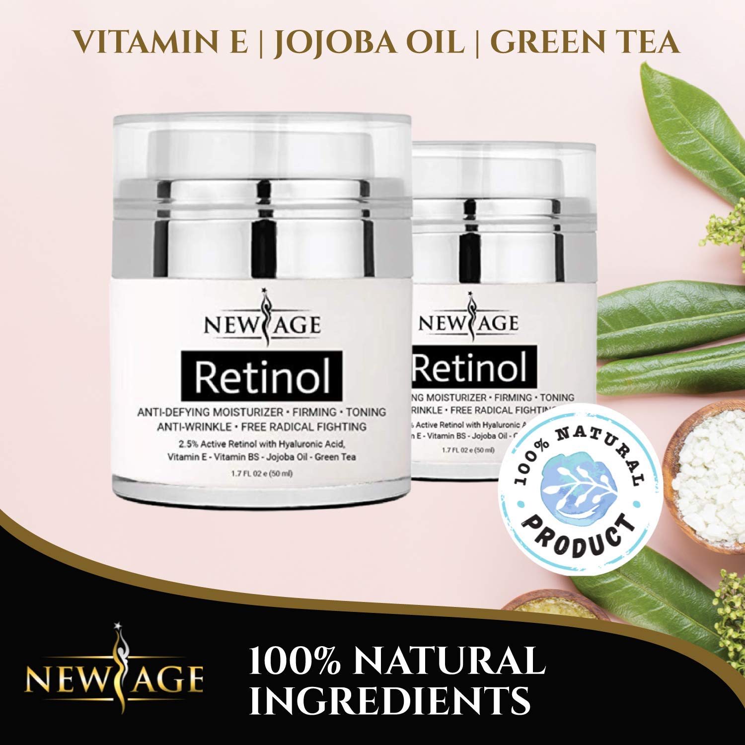NEW AGE Retinol Cream Neck Facial Moisturizer Serum with Hyaluronic Acid – 2 Pack