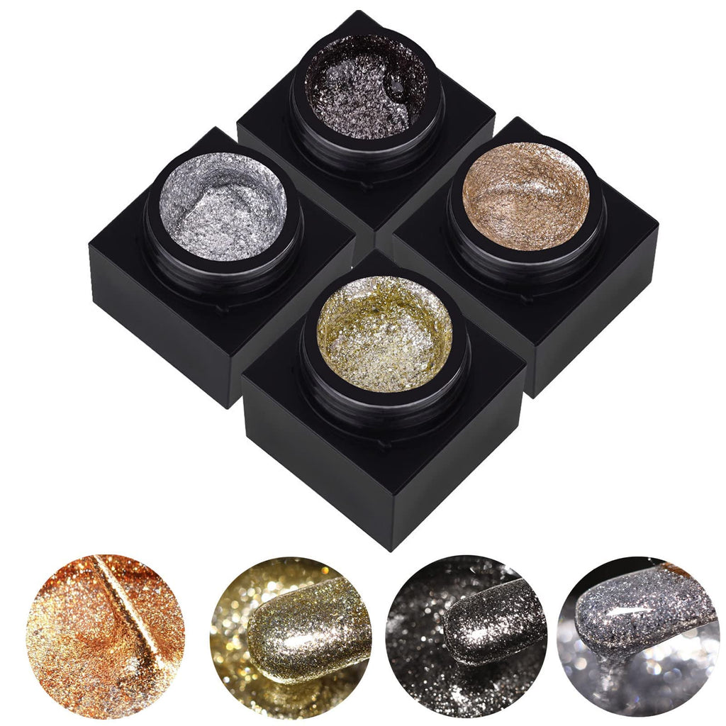 New Irven Silver Metal Glitter Gel Nail Polish – 4-Color Set for DIY Nail Art
