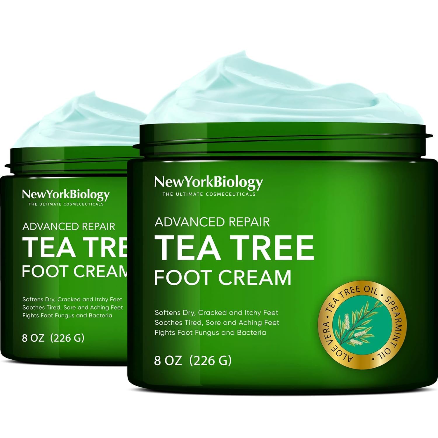 New York Biology Tea Tree Oil Foot Cream – Hydrates Dry Feet, Soothes Itch & Cracks (8 oz, Pack of 2)