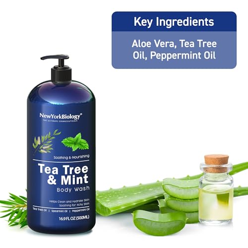 New York Biology Tea Tree Mint Body Wash – For Men & Women | 16.9 fl oz Pack of 2 | Hydrating & Refreshing Cleanser