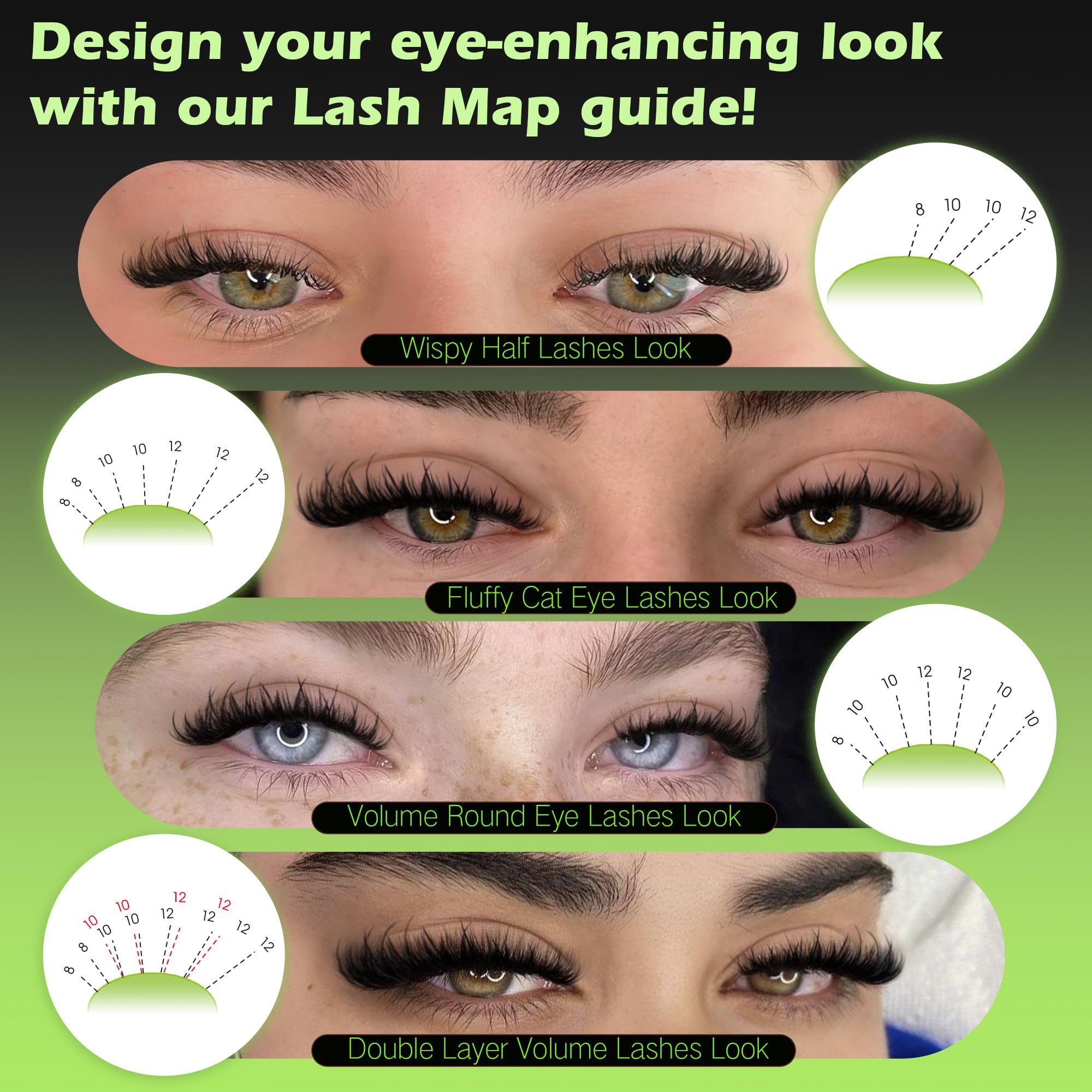 Newcally 80D Lash Clusters Kit — Short 8-12mm Wispy D-Curl, 261 Pcs