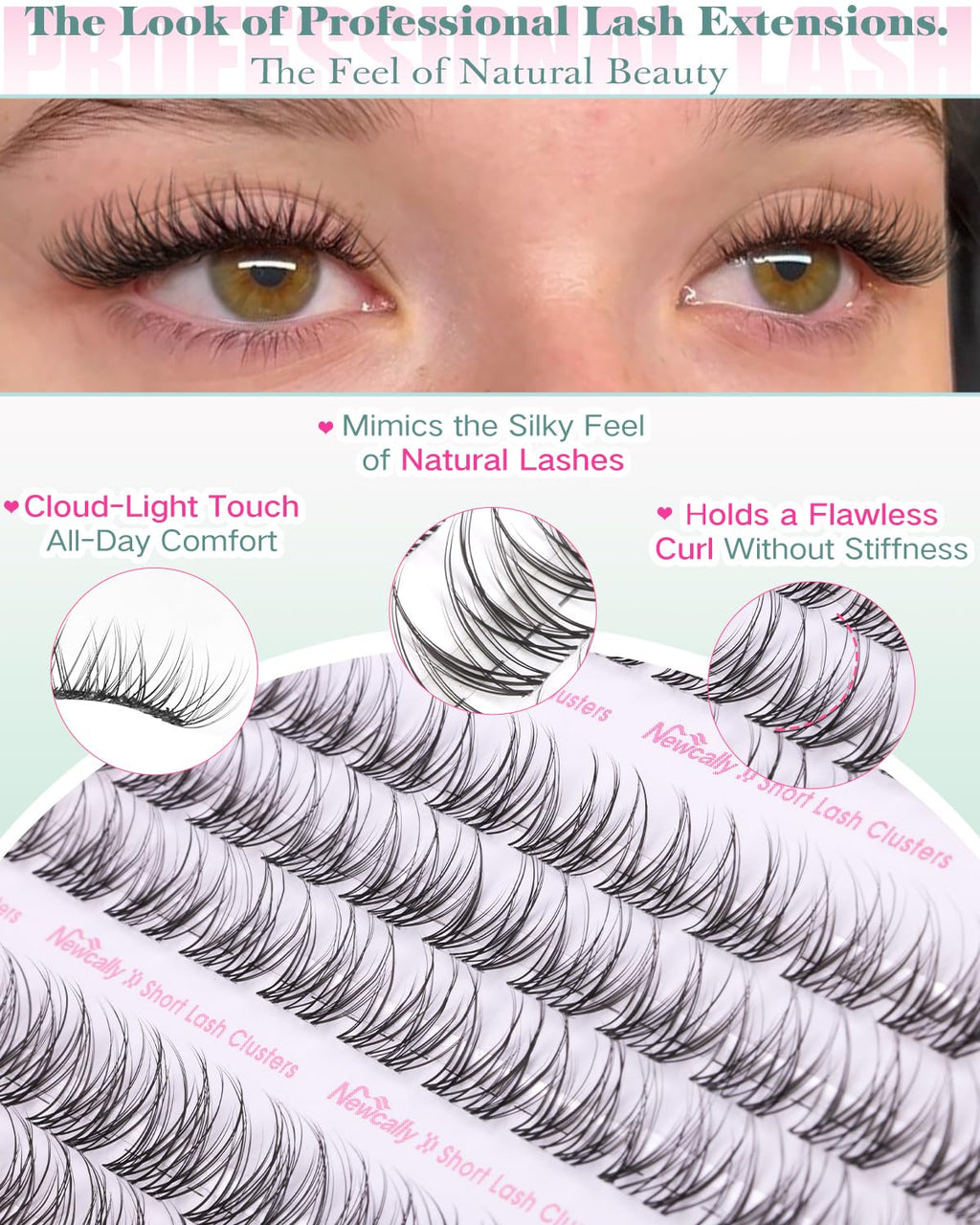 Newcally Natural Lash Clusters Kit 8-12mm – Clear Lash Band DIY C-Curly Lashes
