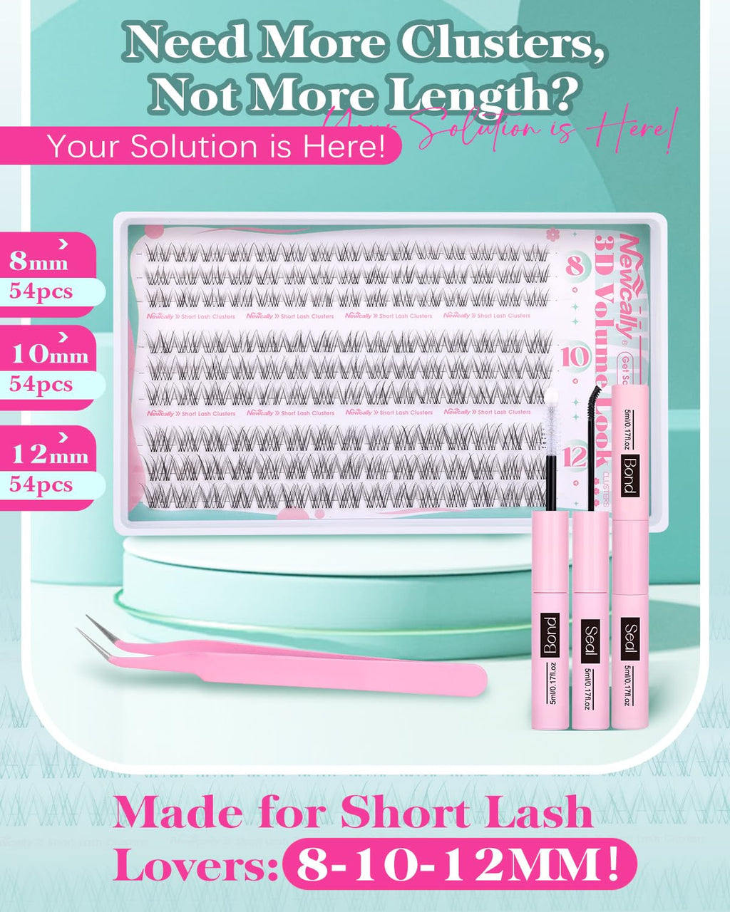Newcally Natural Lash Clusters Kit 8-12mm – Clear Lash Band DIY C-Curly Lashes