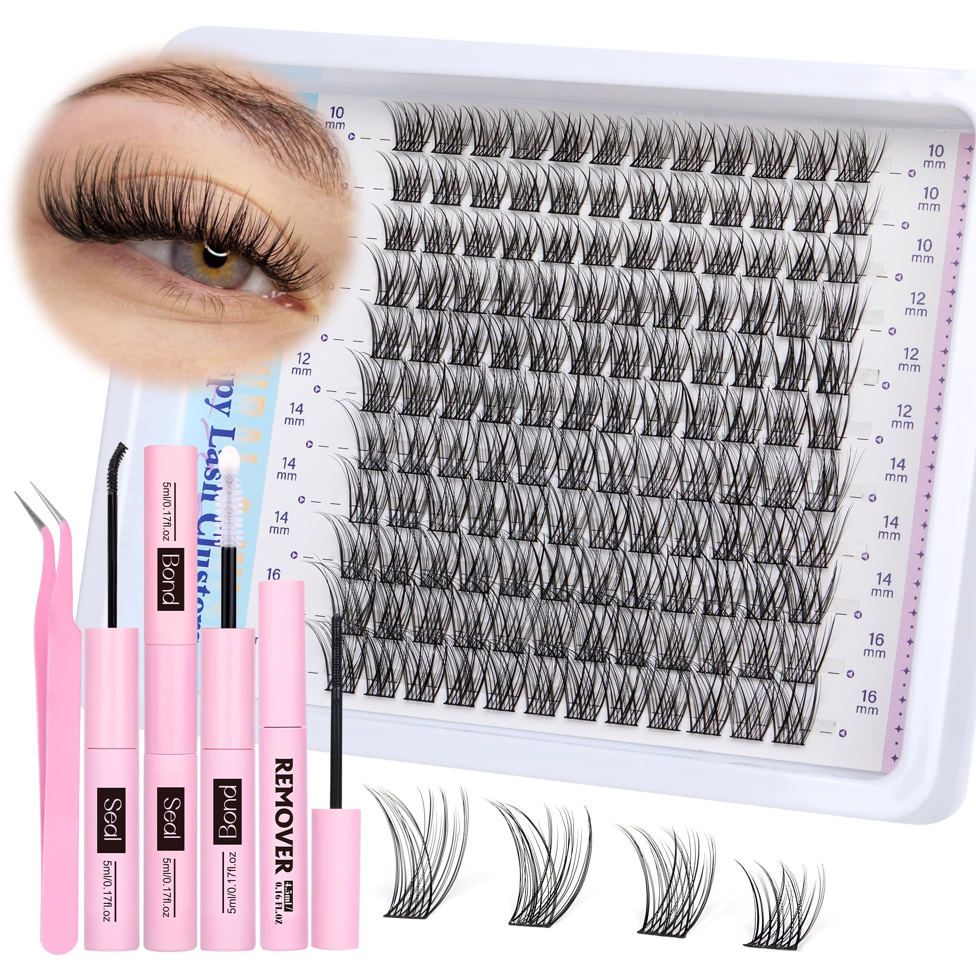 Newcally Cluster Eyelash Kit – Natural Wispy C-Curly 10–16mm Lashes + Bond & Seal