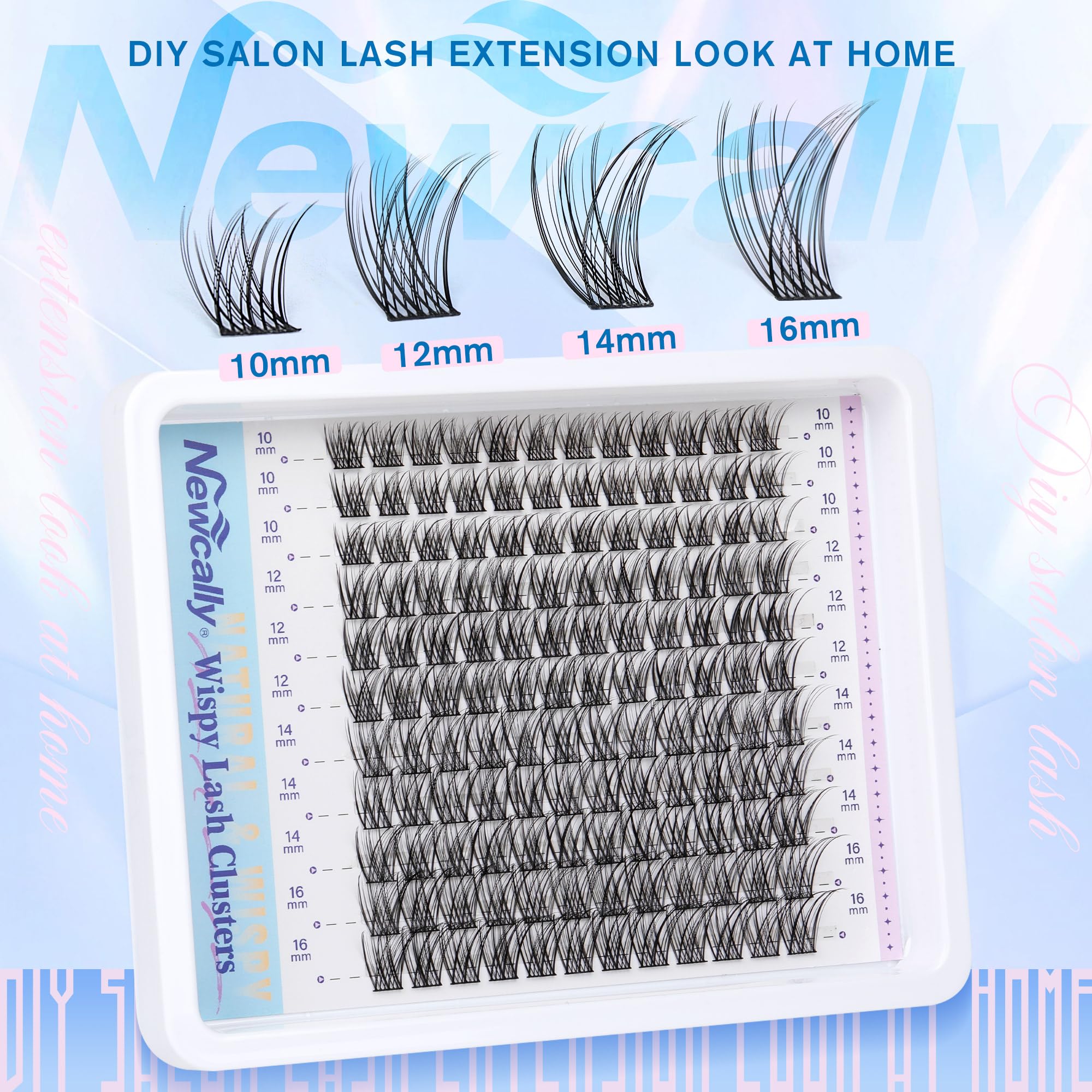 Newcally Cluster Eyelash Kit – Natural Wispy C-Curly 10–16mm Lashes + Bond & Seal