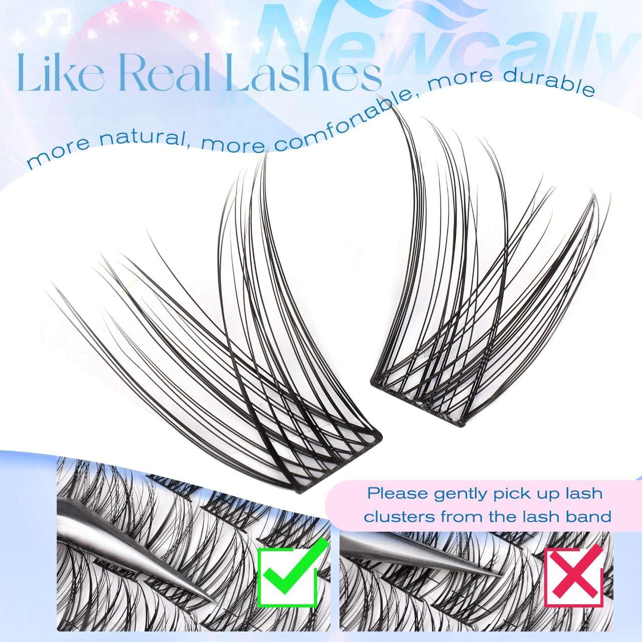 Newcally Cluster Eyelash Kit – Natural Wispy C-Curly 10–16mm Lashes + Bond & Seal