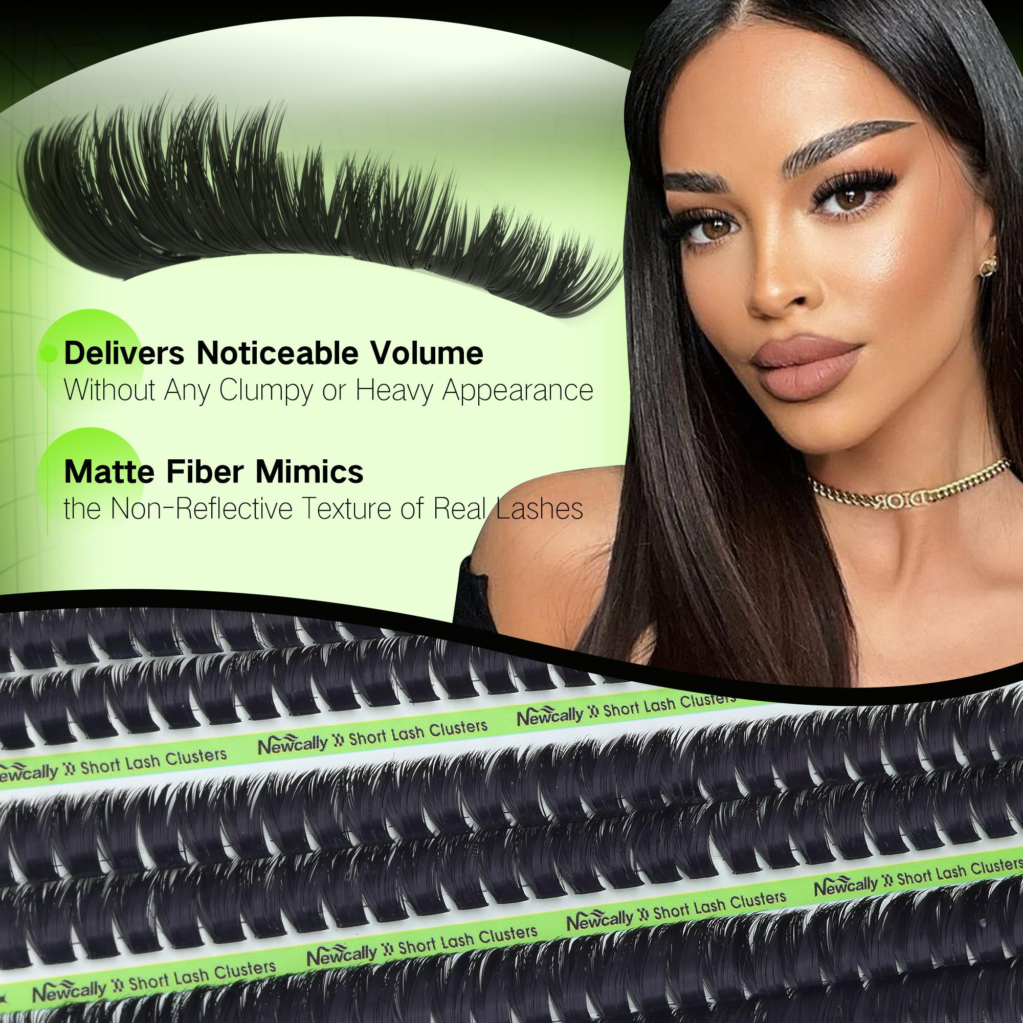 Newcally Volume Lash Clusters Kit 8-12mm – Fluffy 3D D-Curl Short Lashes, 243 Pcs