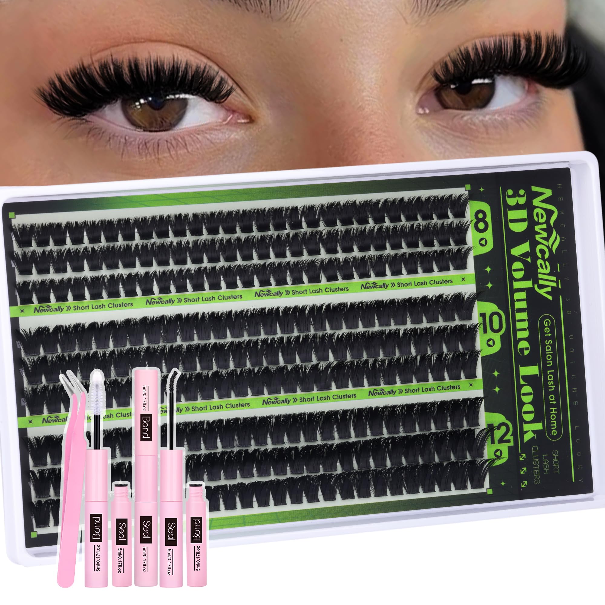 Newcally Volume Lash Clusters Kit 8-12mm – Fluffy 3D D-Curl Short Lashes, 243 Pcs