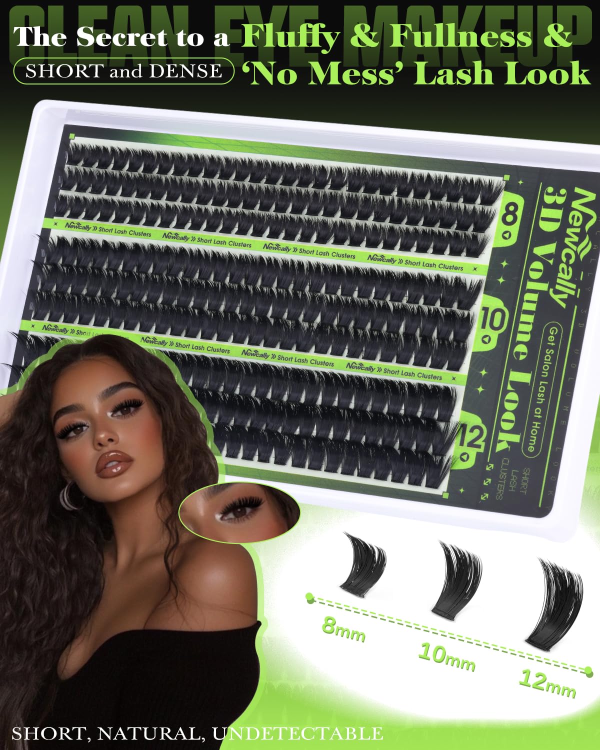 Newcally Volume Lash Clusters Kit 8-12mm – Fluffy 3D D-Curl Short Lashes, 243 Pcs