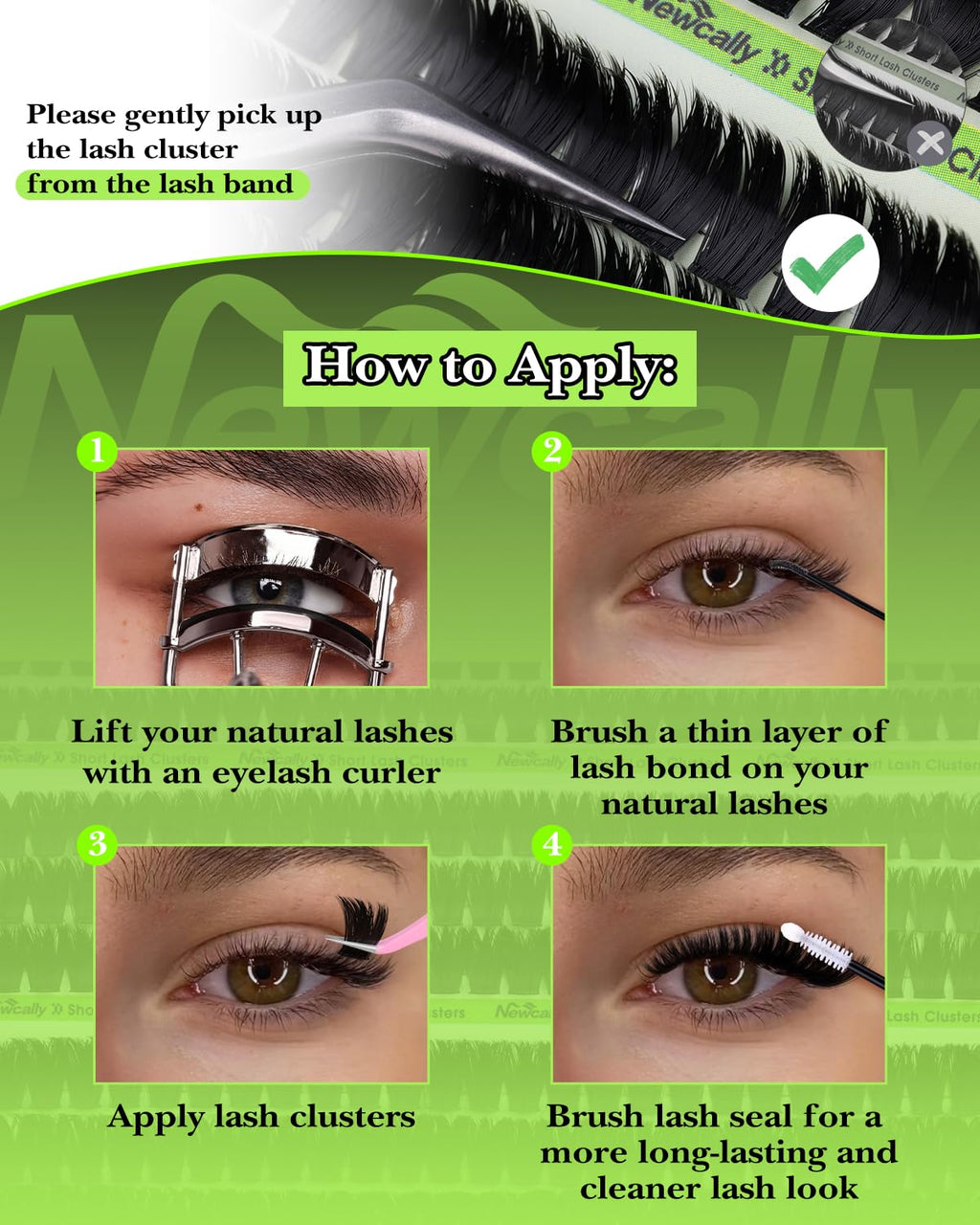 Newcally Volume Lash Clusters Kit 8-12mm – Fluffy 3D D-Curl Short Lashes, 243 Pcs