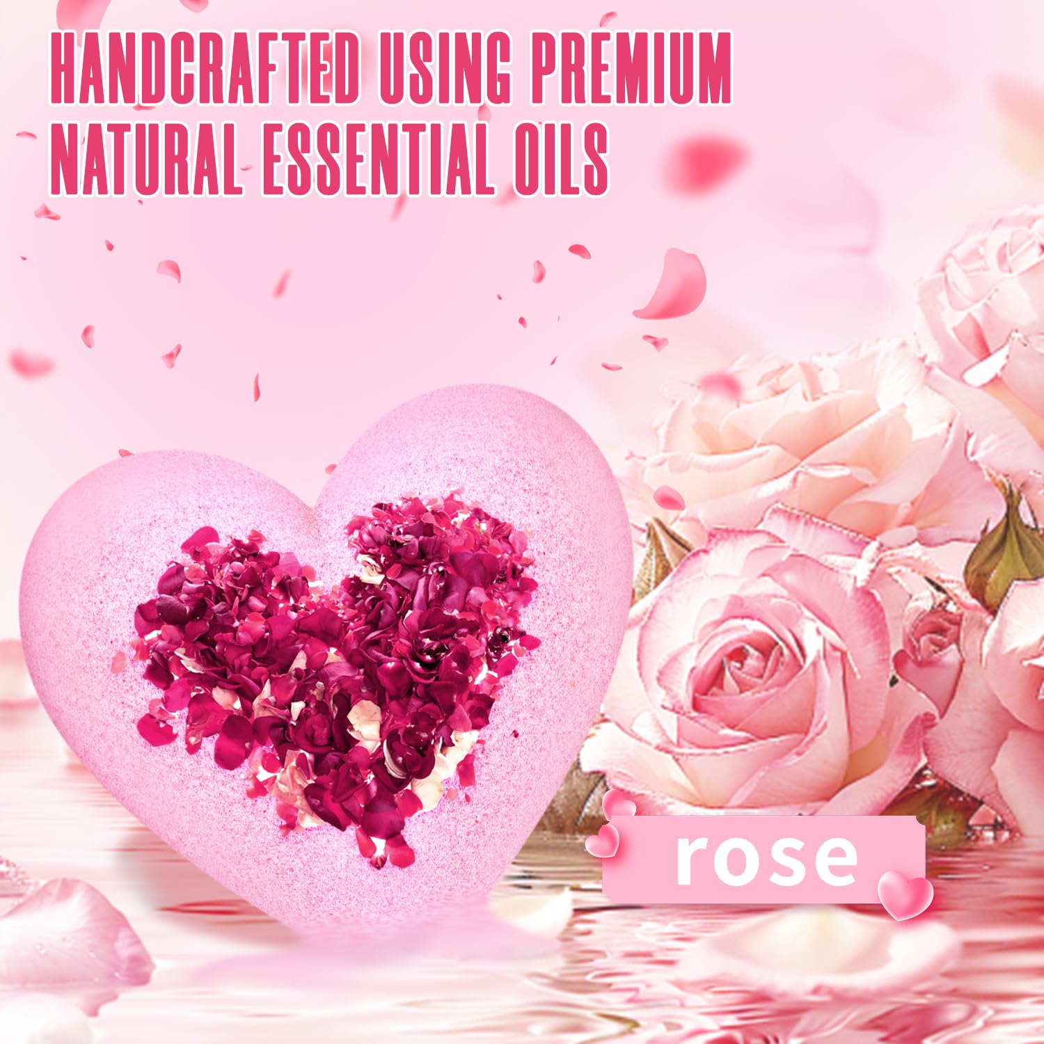 NEWFEIFAN Valentines Bath Bombs – XXL Heart Shape with Organic Rose Oil