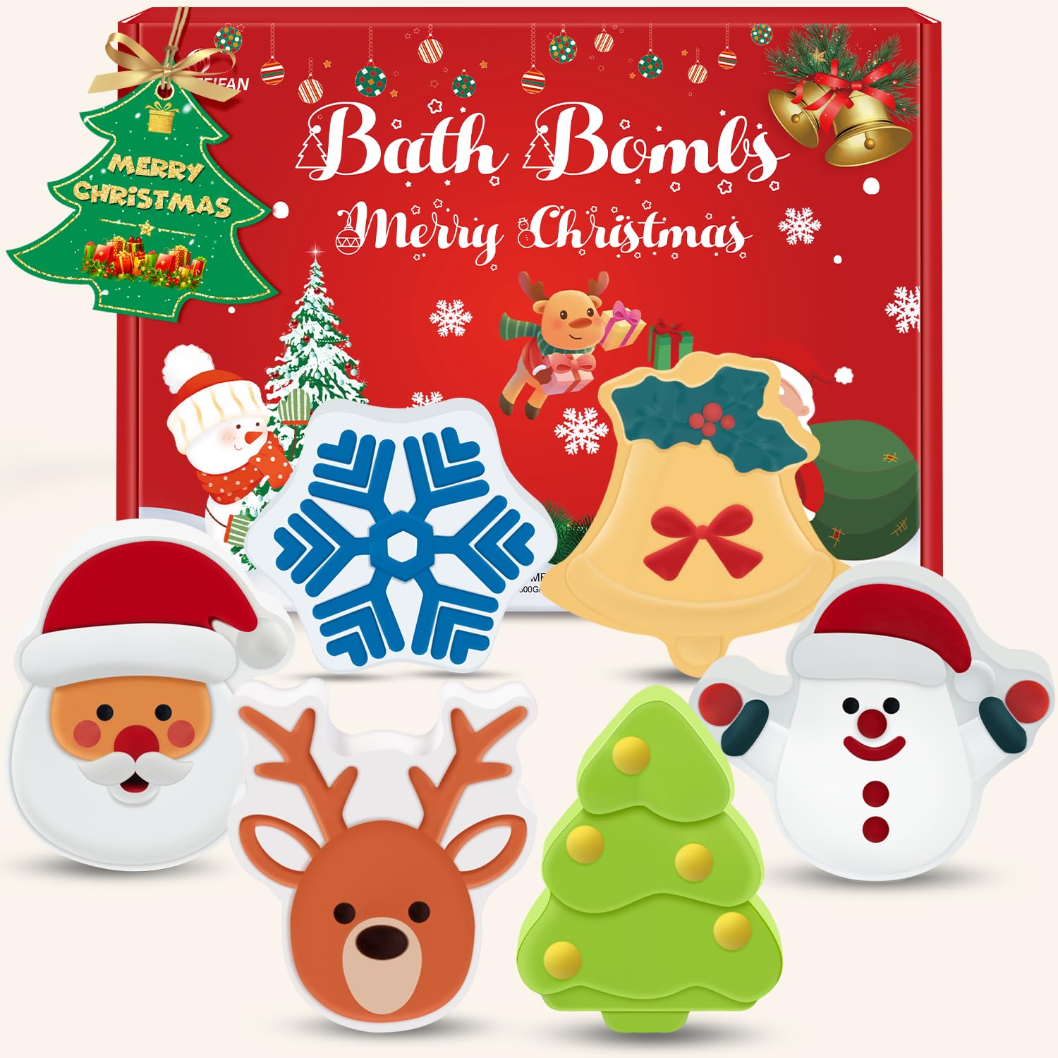 NEWFEIFAN Christmas Bath Bombs Set for Kids – 6-Pack Handmade Bubbles & Relaxing Aromas