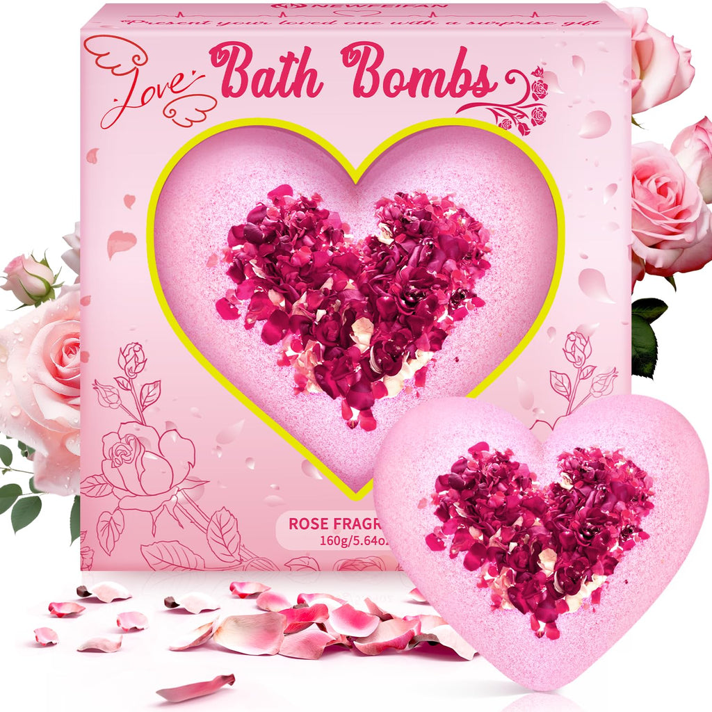 NEWFEIFAN Valentines Bath Bombs – XXL Heart Shape with Organic Rose Oil