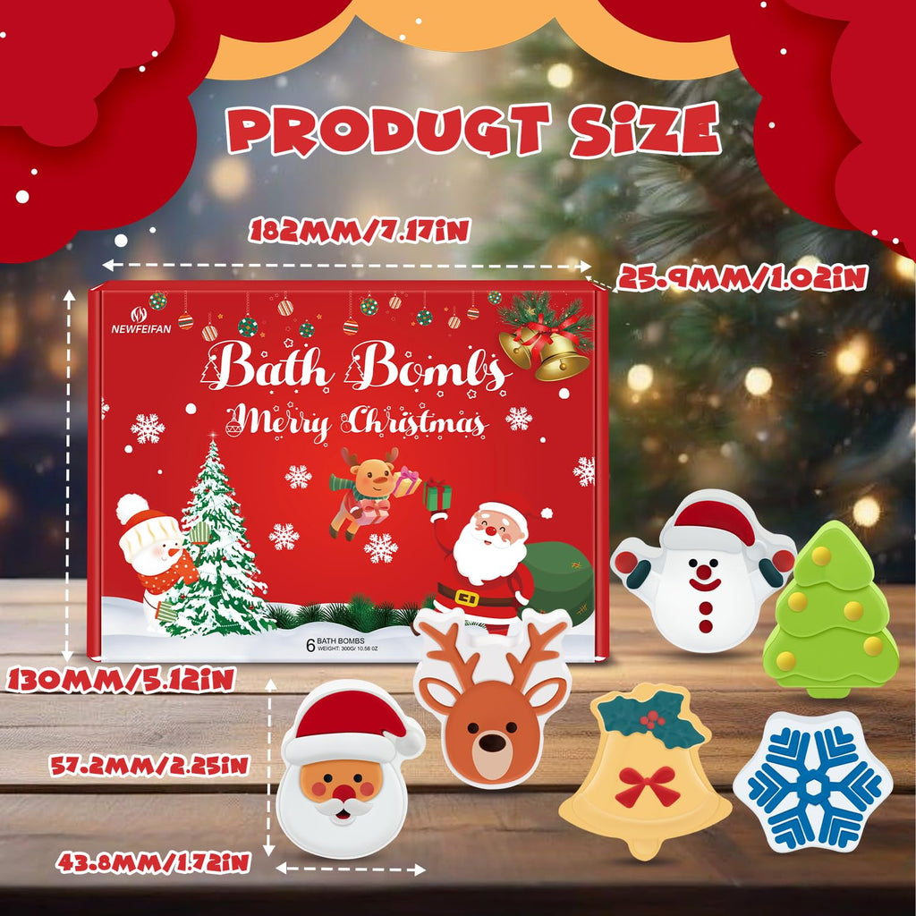 NEWFEIFAN Christmas Bath Bombs Set for Kids – 6-Pack Handmade Bubbles & Relaxing Aromas