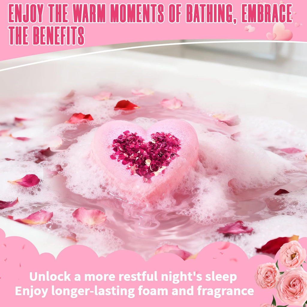 NEWFEIFAN Valentines Bath Bombs – XXL Heart Shape with Organic Rose Oil