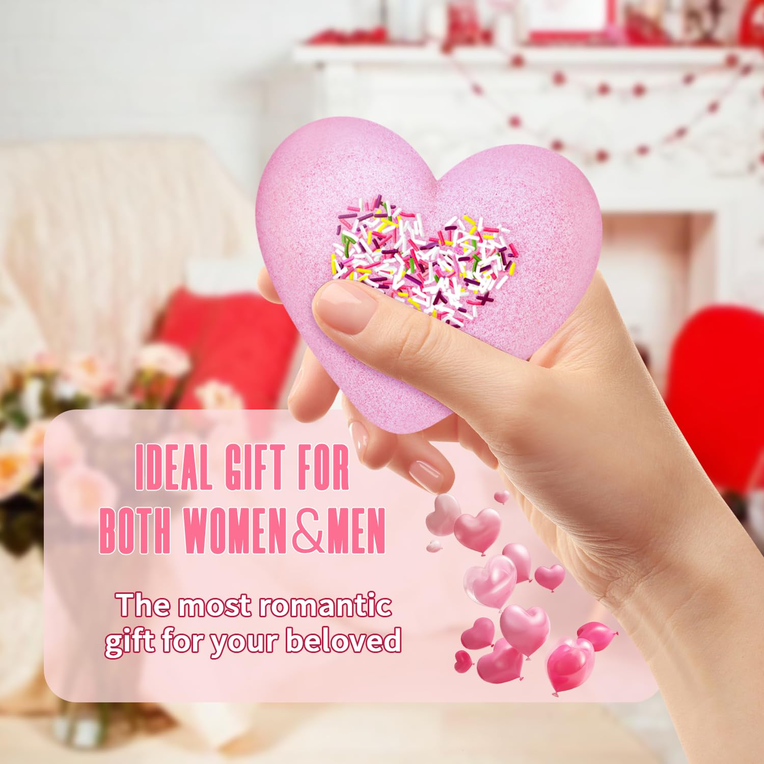 NEWFEIFAN Valentines Bath Bombs – XXL 4-Pack with Rose Oil | Handmade Natural & Organic Gift Set