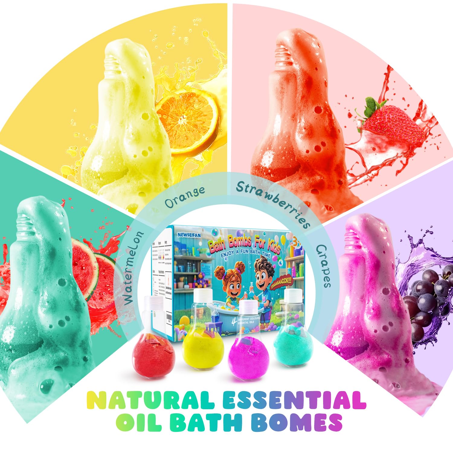 NEWFEIFAN Potions Bath Bombs for Kids – 4 Pack Colorful Bubble Bath Set (Valentine Gift)