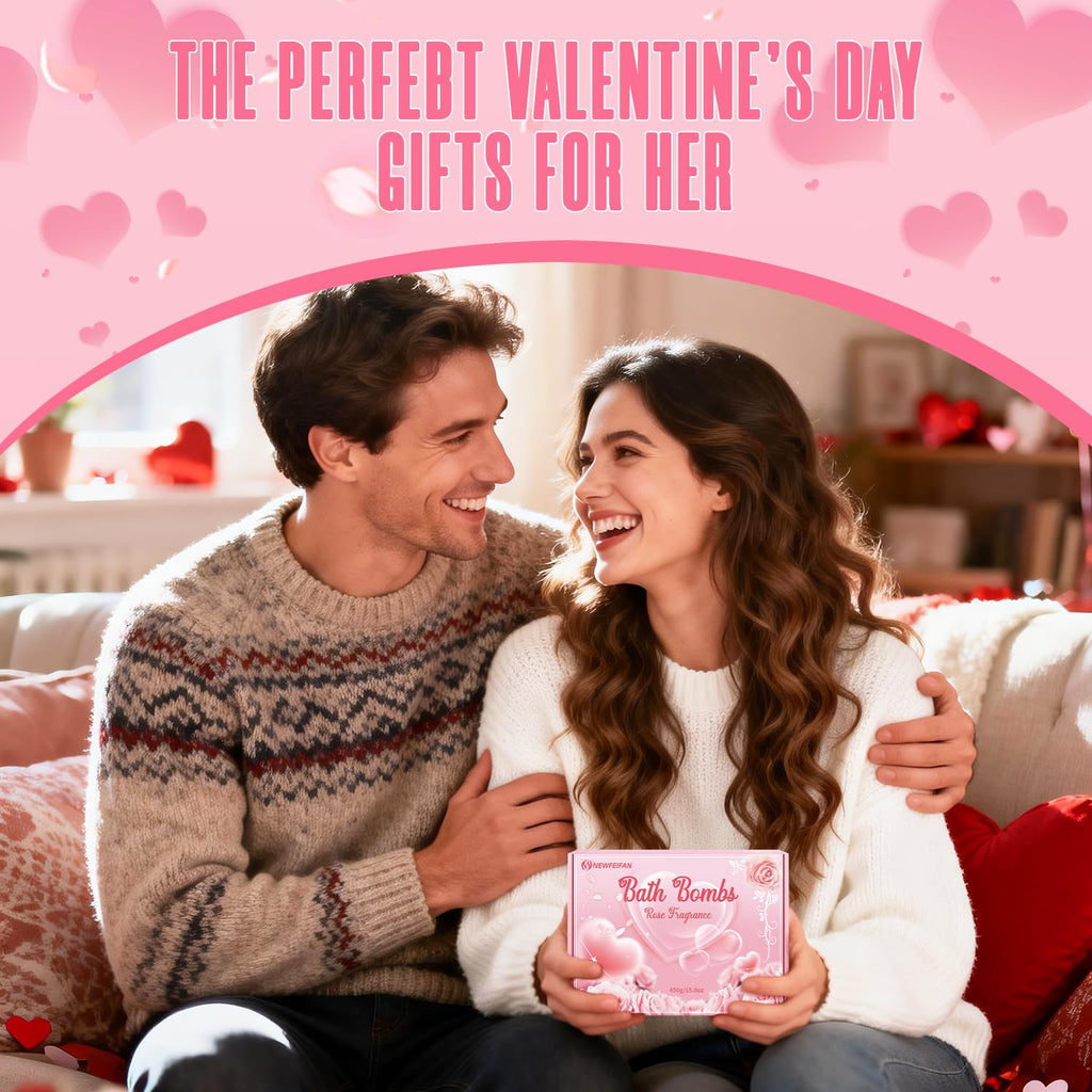 NEWFEIFAN Valentines Bath Bombs – XXL 4-Pack with Rose Oil | Handmade Natural & Organic Gift Set