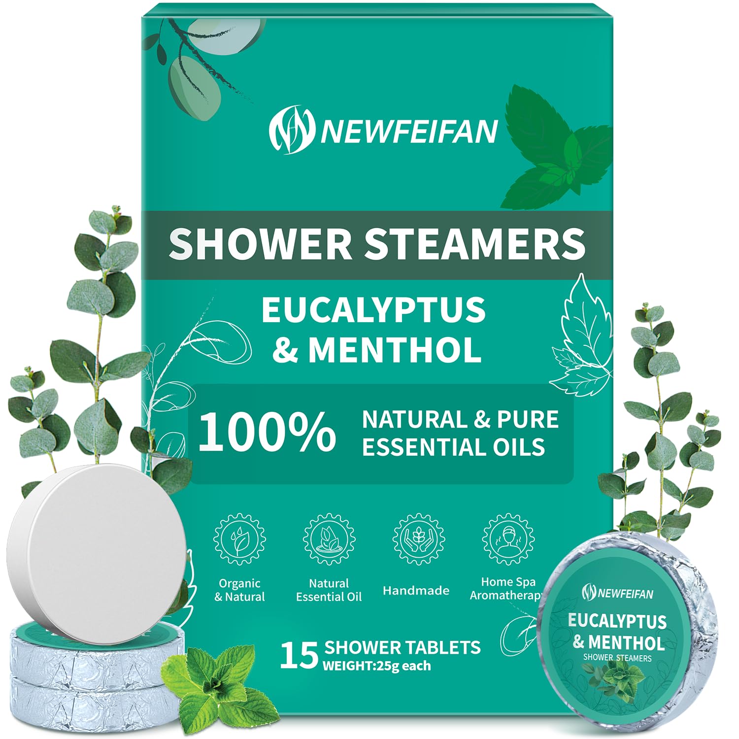 NEWFEIFAN Shower Steamers Aromatherapy 15-Pack – Eucalyptus & Menthol Gift Set