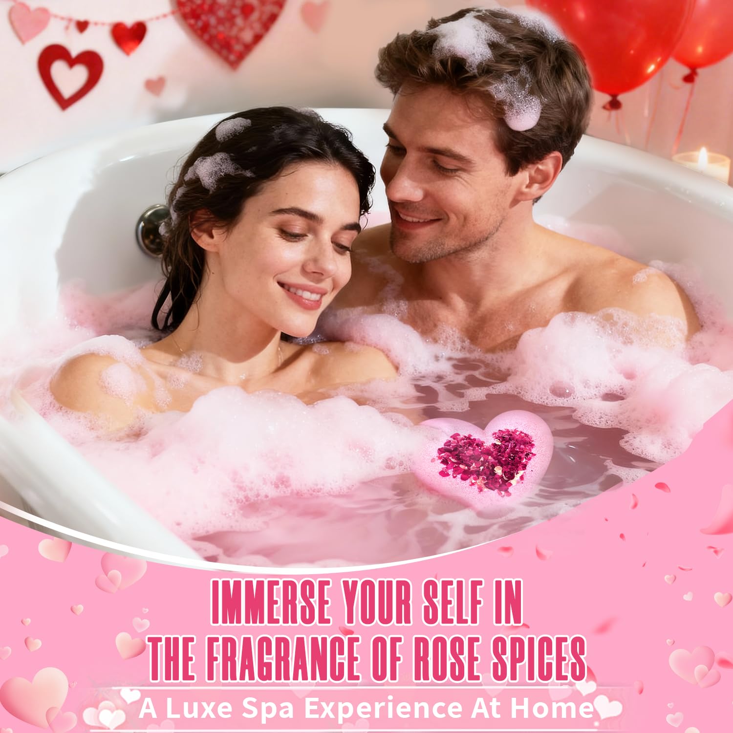 NEWFEIFAN Valentines Bath Bombs – XXL Heart Shape with Organic Rose Oil