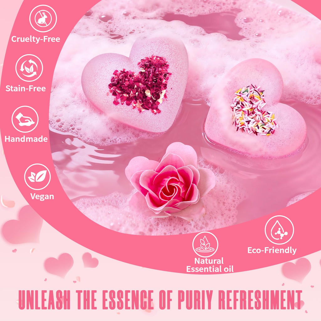 NEWFEIFAN Valentines Bath Bombs – XXL 4-Pack with Rose Oil | Handmade Natural & Organic Gift Set