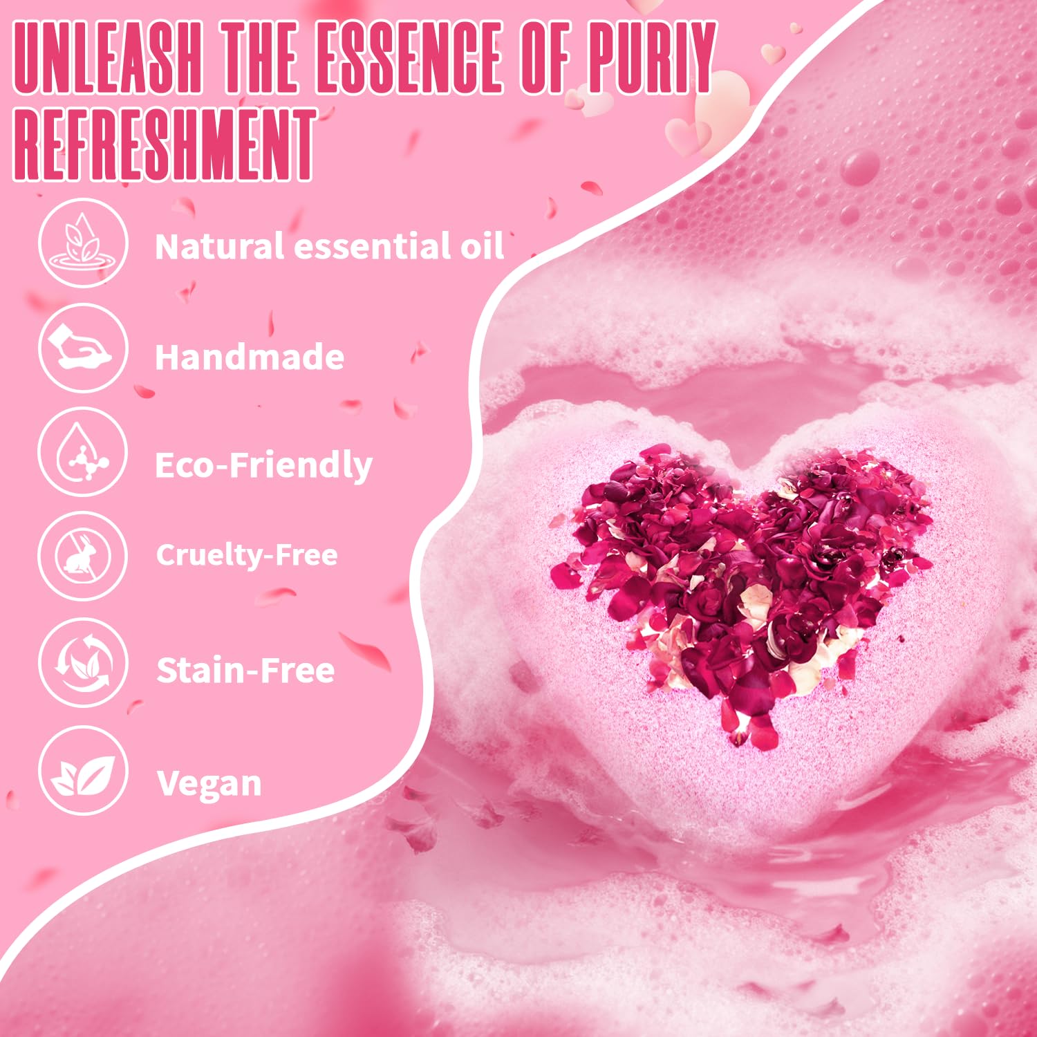 NEWFEIFAN Valentines Bath Bombs – XXL Heart Shape with Organic Rose Oil
