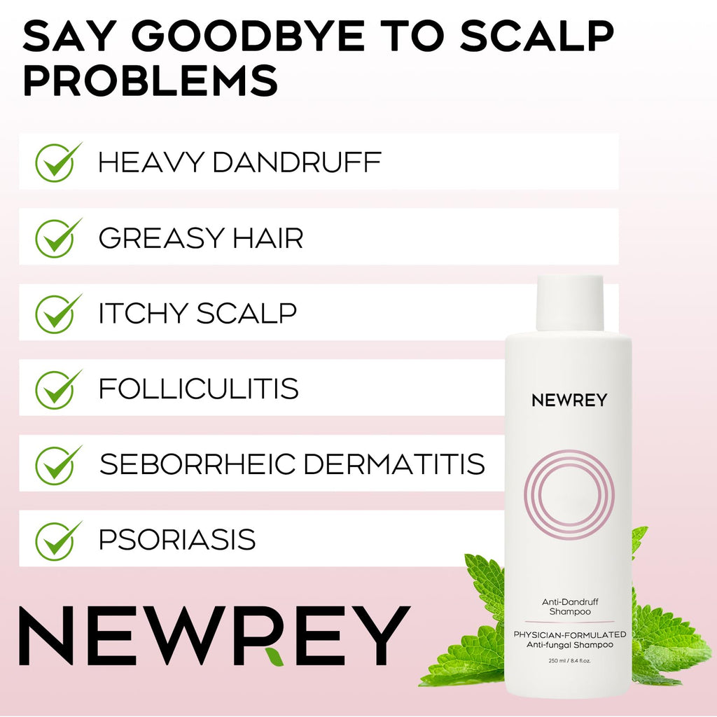 NEWREY 24HR Fast Itch Relief Anti-Fungal Shampoo – Psoriasis, Seborrheic Dermatitis & Folliculitis, Sulfate & Paraben Free, 8.4 fl oz