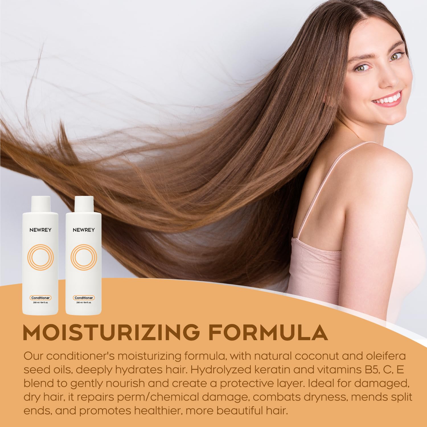 NEWREY Hydrating Conditioner for Dry, Damaged Hair - 8.4oz | Moisture Repair with Hydrolyzed Keratin & Coconut Oil