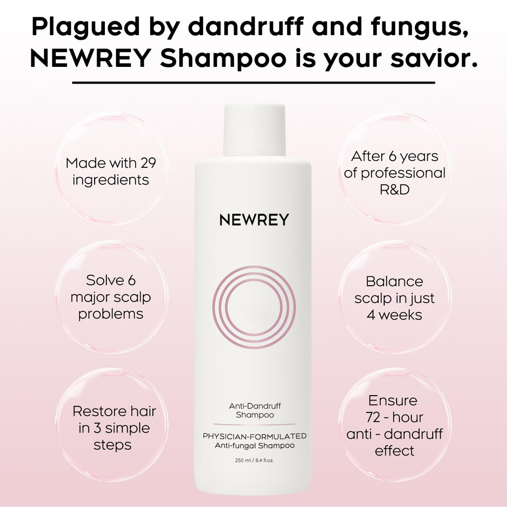 NEWREY 24HR Fast Itch Relief Anti-Fungal Shampoo – Psoriasis, Seborrheic Dermatitis & Folliculitis, Sulfate & Paraben Free, 8.4 fl oz