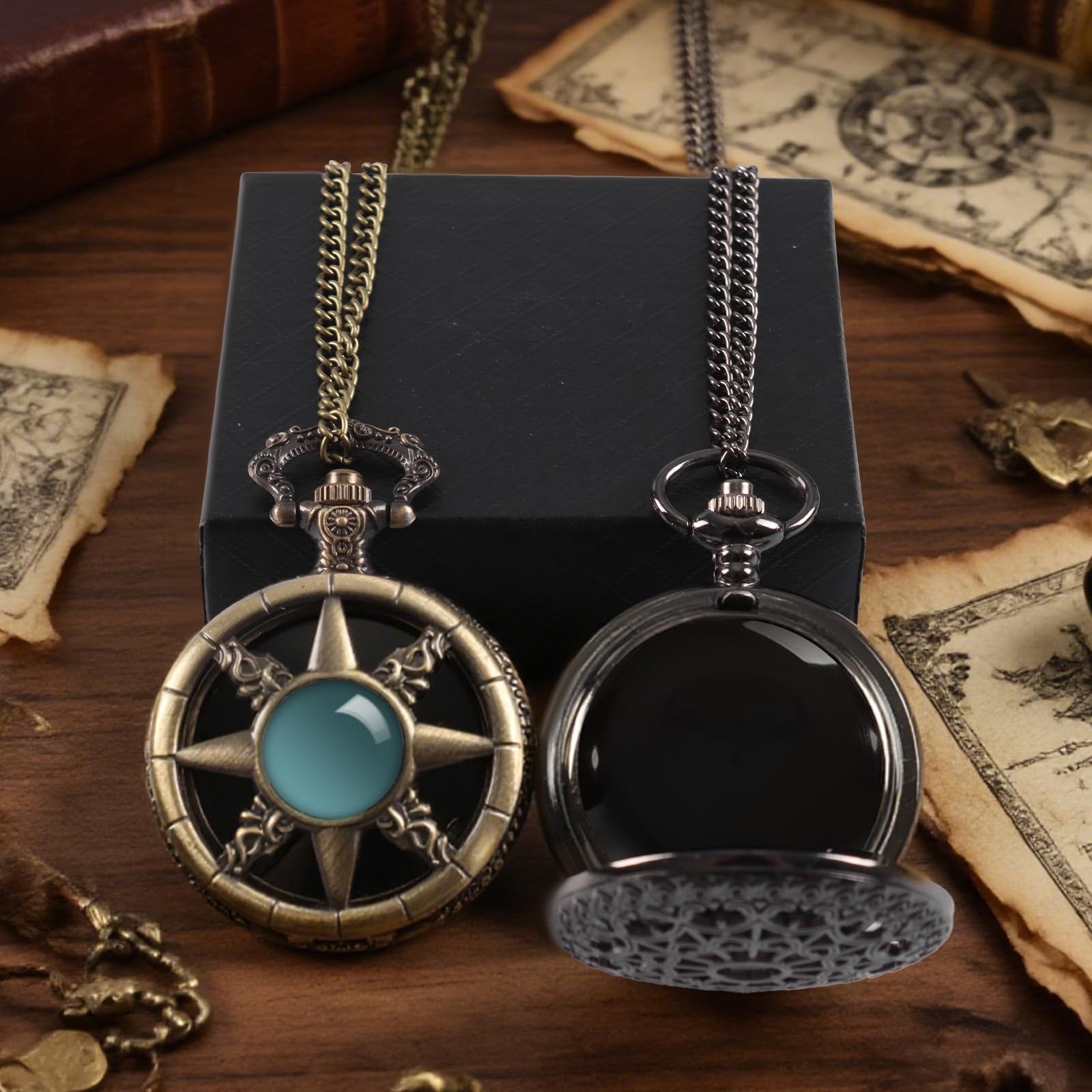 NewRiu Scrying Mirror Black Obsidian — Vintage Pocket Watch Divination Tool