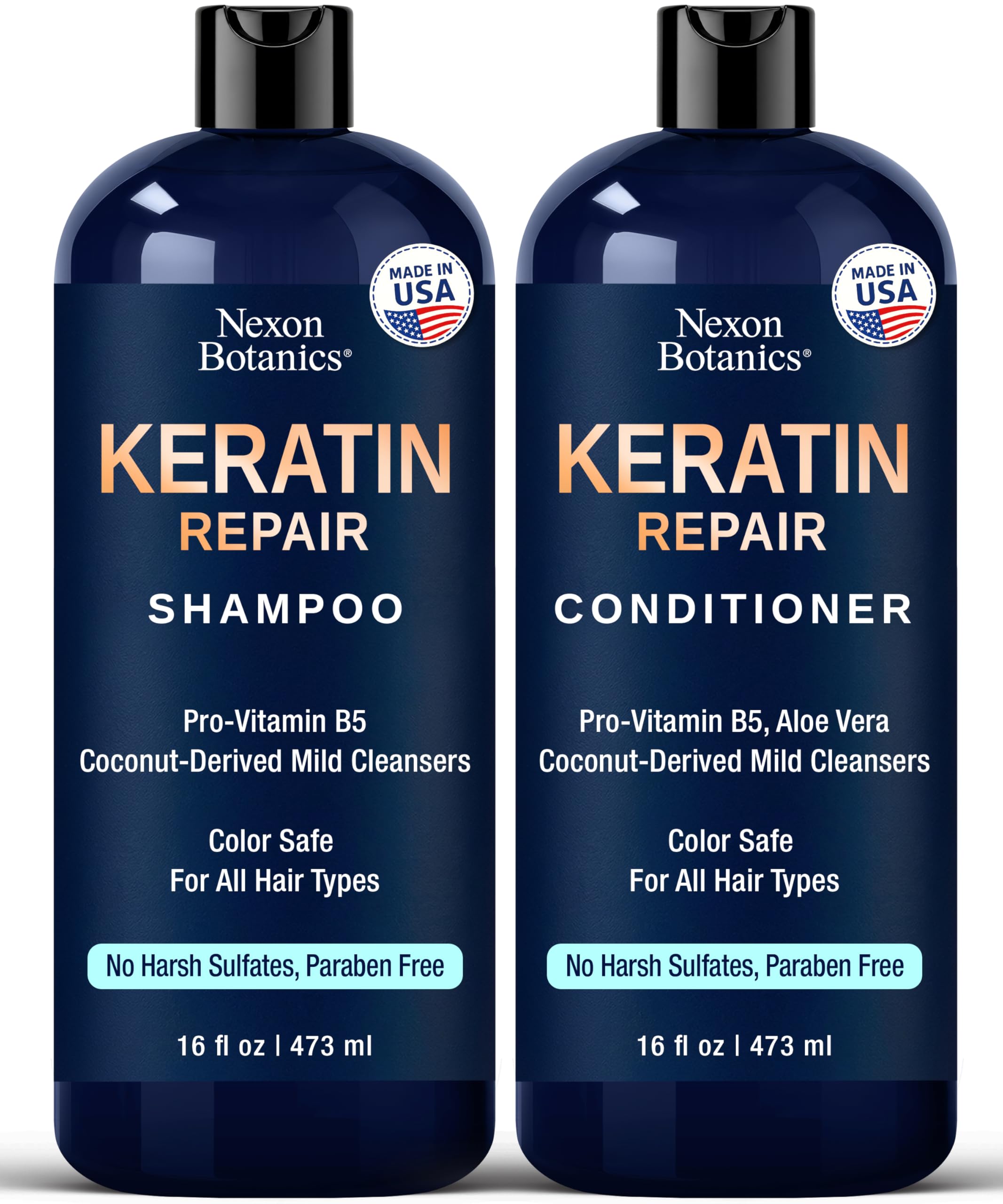 Nexon Botanics Keratin Shampoo & Conditioner Set – 16 fl oz Each | Strength, Moisture & Color Safe