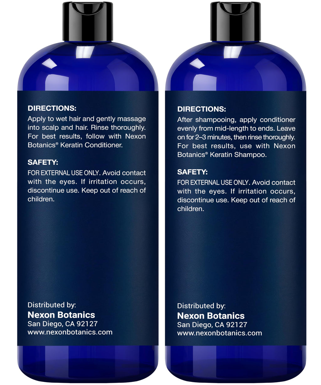 Nexon Botanics Keratin Shampoo & Conditioner Set – 16 fl oz Each | Strength, Moisture & Color Safe