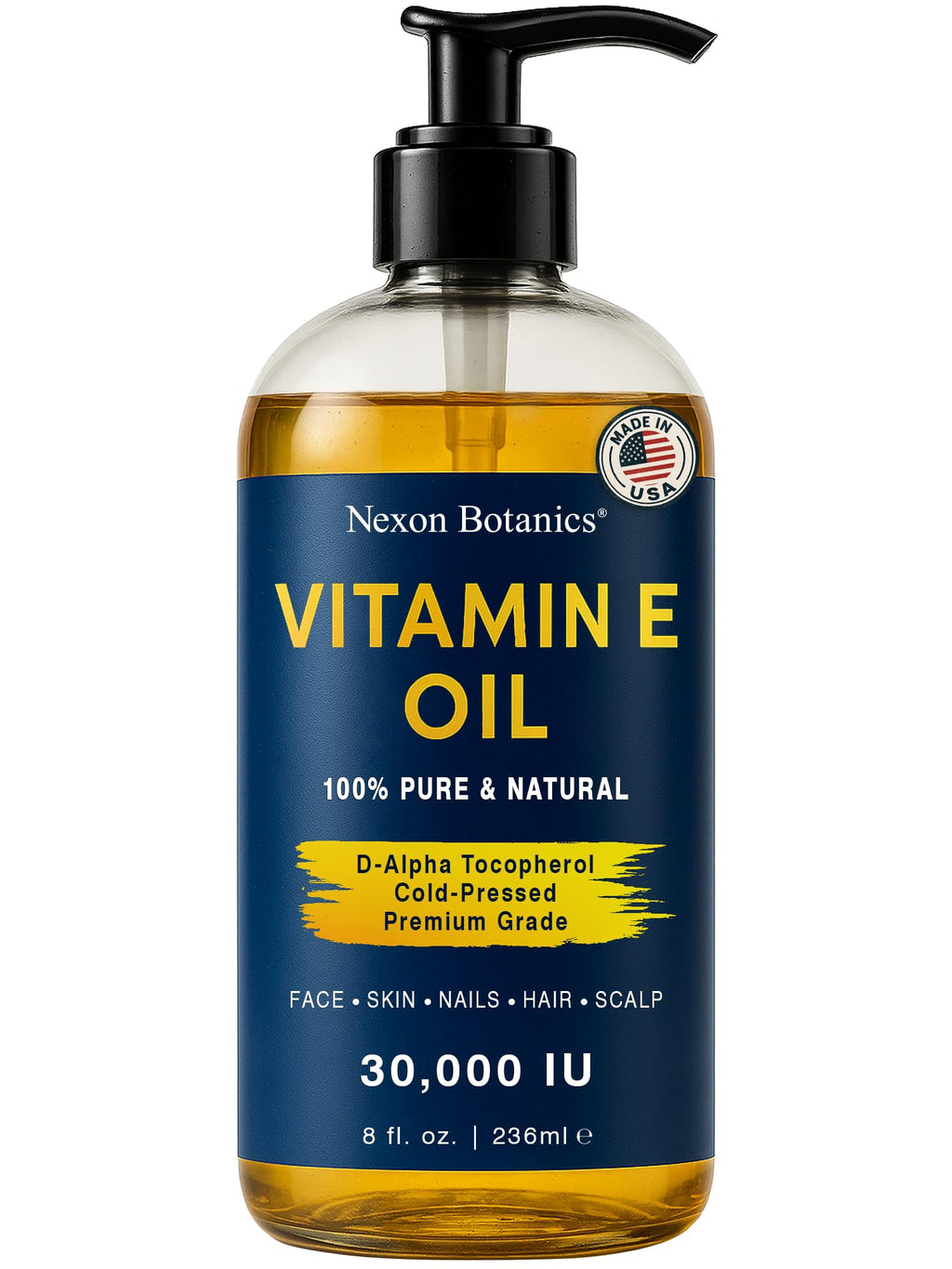 Nexon Botanics Vitamin E Oil 30,000 IU – Cold-Pressed, Hexane-Free, 8 oz