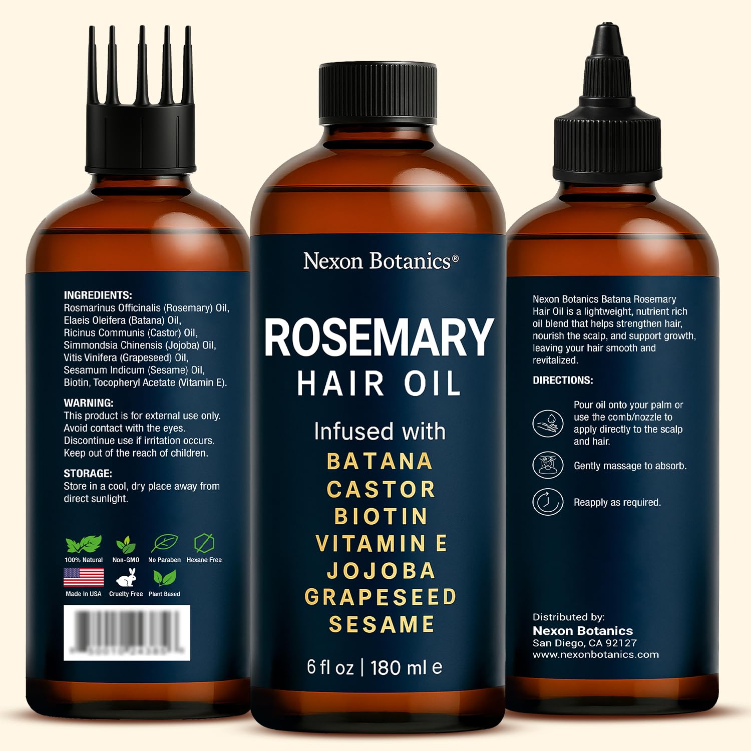 Nexon Botanics Rosemary Oil for Hair Growth – 6 fl oz | Frizz Control & Scalp Refresh