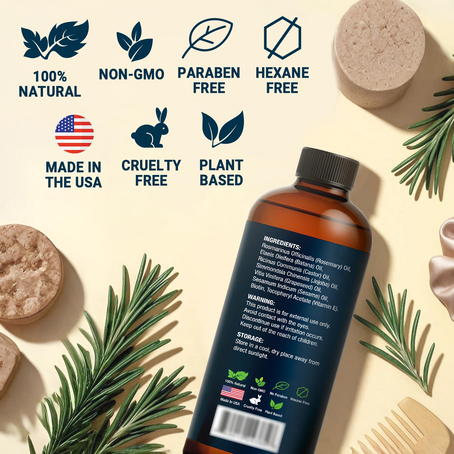Nexon Botanics Rosemary Oil for Hair Growth – 6 fl oz | Frizz Control & Scalp Refresh