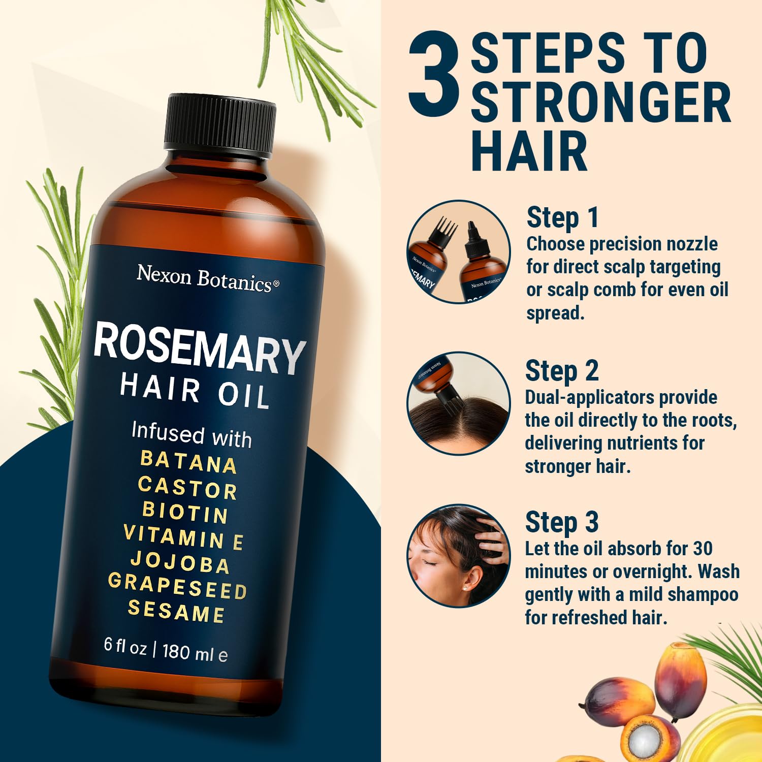 Nexon Botanics Rosemary Oil for Hair Growth – 6 fl oz | Frizz Control & Scalp Refresh