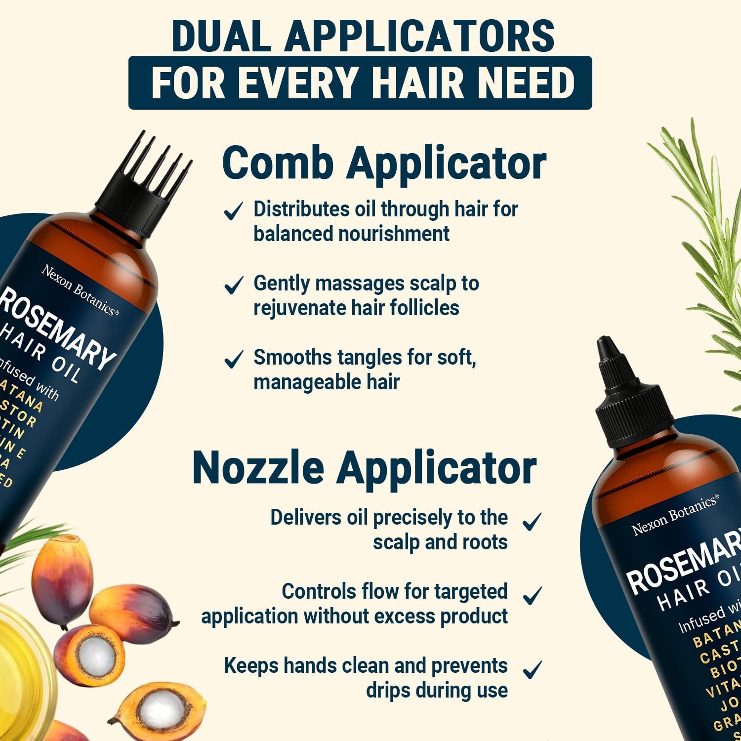Nexon Botanics Rosemary Oil for Hair Growth – 6 fl oz | Frizz Control & Scalp Refresh