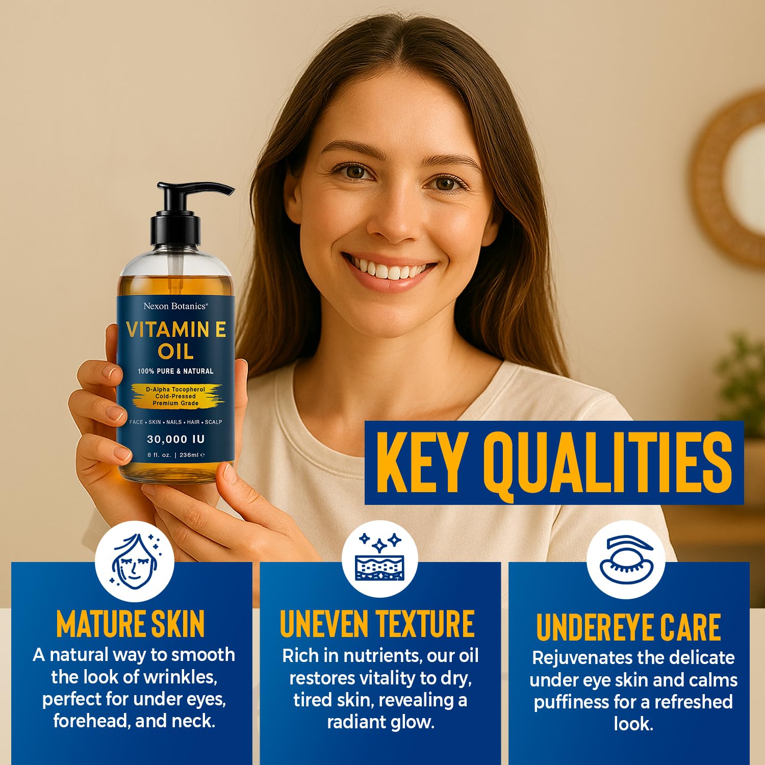 Nexon Botanics Vitamin E Oil 30,000 IU – Cold-Pressed, Hexane-Free, 8 oz