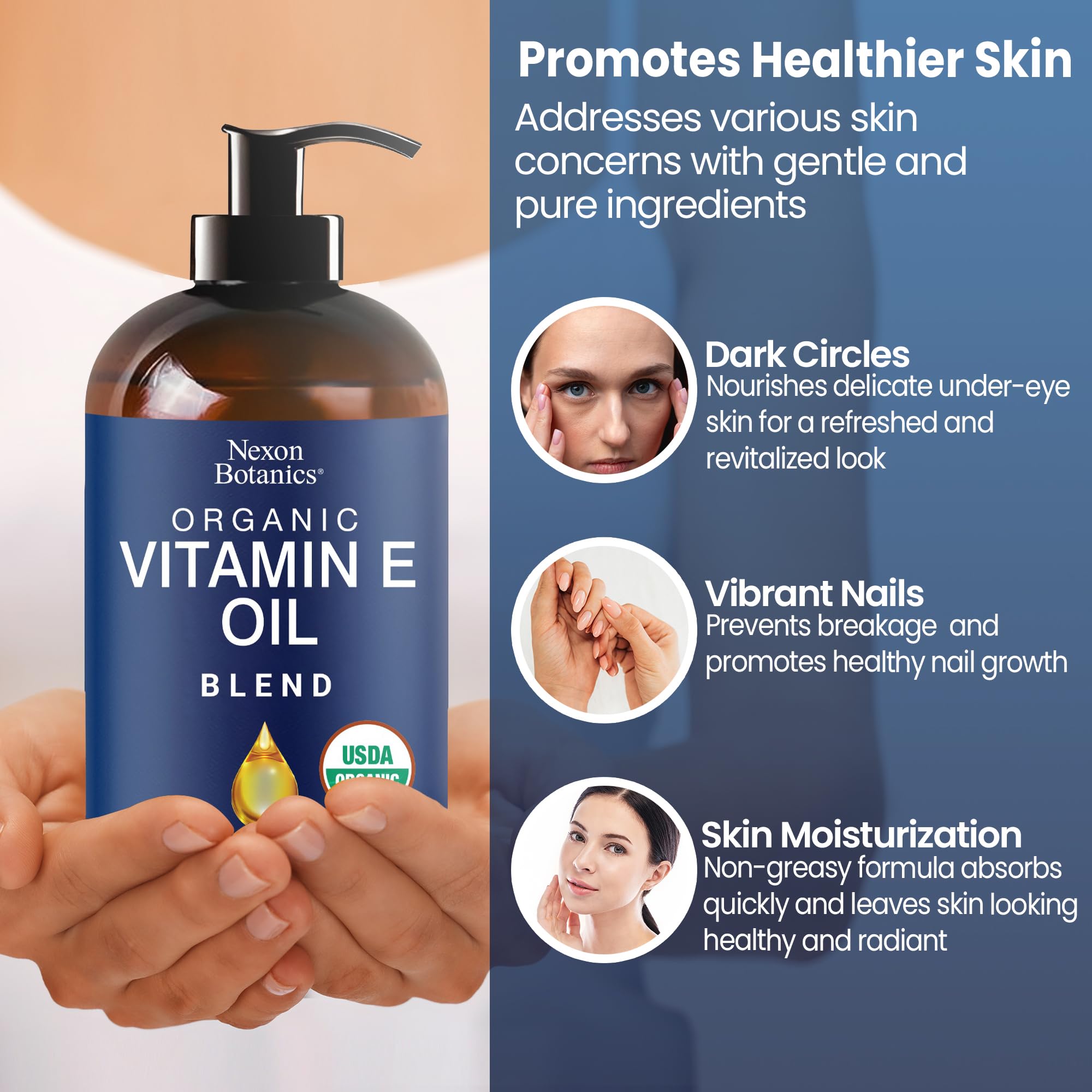 Nexon Botanics Organic Vitamin E Oil Blend – 8 fl oz for Skin, Scar & Face